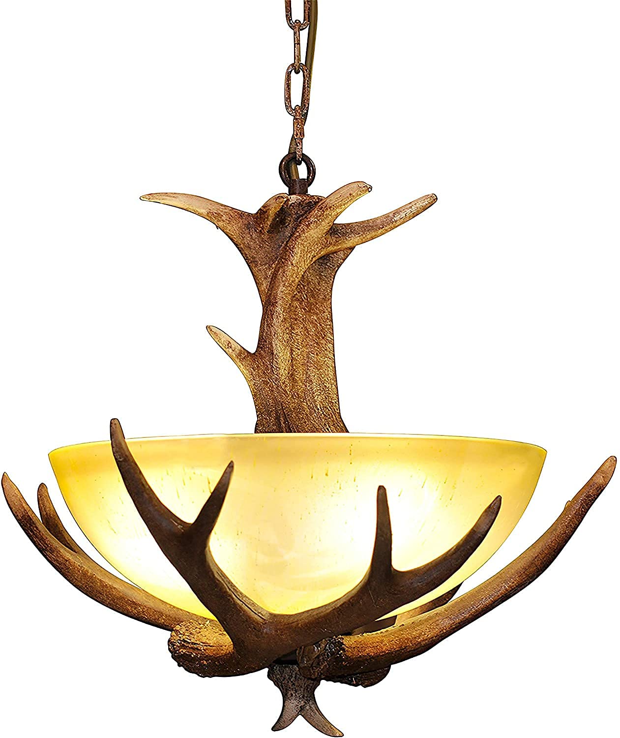 HXYSXHJUO American Country Antler Light Fixtures Ceiling Chandelier Lamp Brown Glass Deer Horn Dining Room Entryway E12 Base Living Lighting
