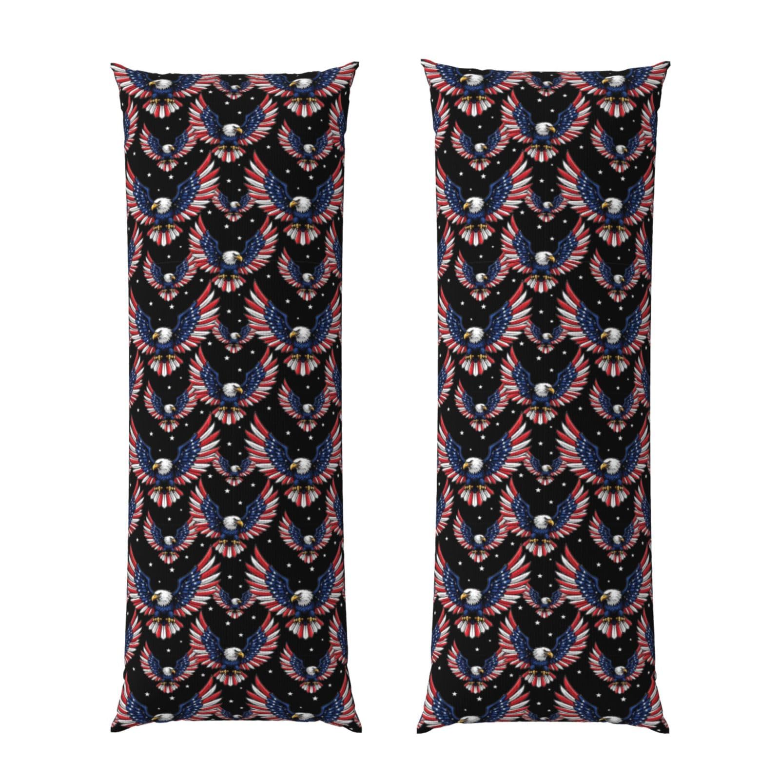 Body Pillow Cover 20x60 American Flag and Bald Eagle Patriotic Black, Soft Velvet Long Pillowcase with Hidden Zipper, Cozyffy Rectangular Case for Bed Sofa Decor