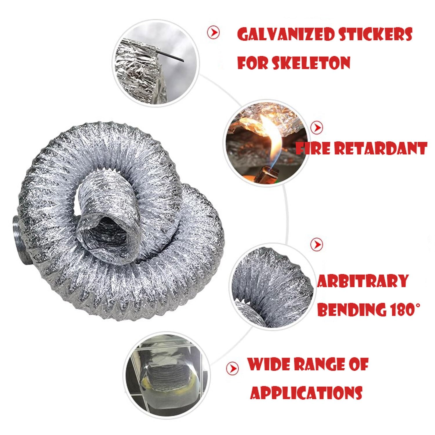 FBANULPEX Condotto di Ventilazione in Foglio di Alluminio Condotto dell'Aria in Alluminio for Riduttore di Ventilazione for raccordi for Tubi Flessibili for condotti in Linea(5m,180mm)