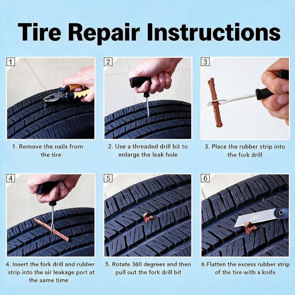 Vacuum Tire Repair Kit,Quick Emergency Tire Repair Strip, Suitable for tubeless Tires, Motorcycles, ATVs, etc., 14PCS