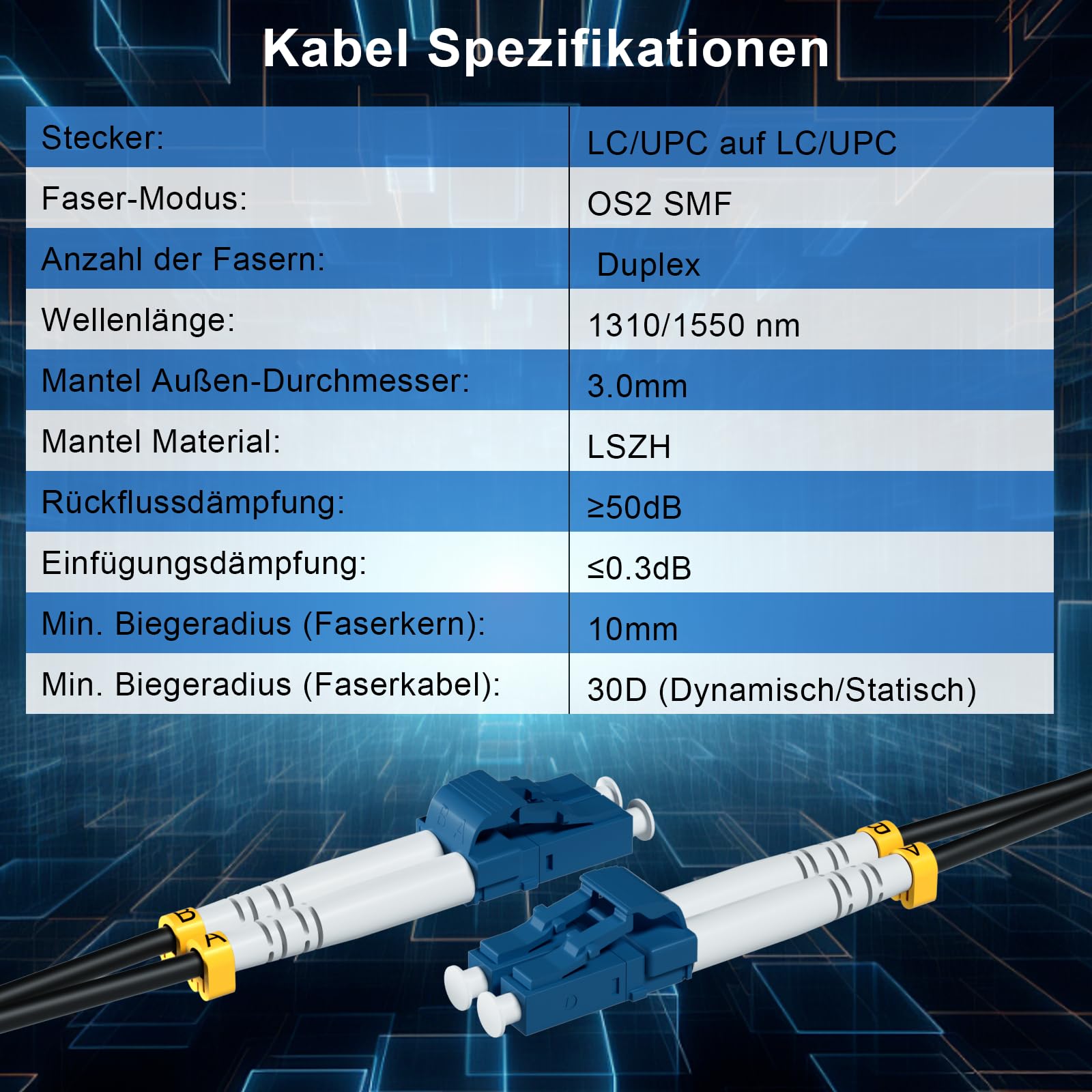 OS2 Gepanzertes Glasfaserkabel LC/UPC auf LC/UPC 100 m