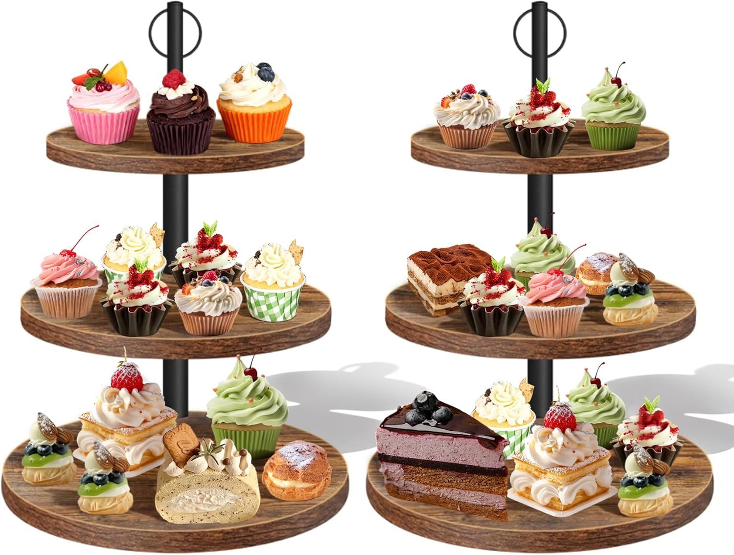 3 Livelli Alzata per Cupcake,Torre per cupcake in legno, Set di 2, per muffin, albero da dessert per Natale, compleanno, festa a casa, matrimonio