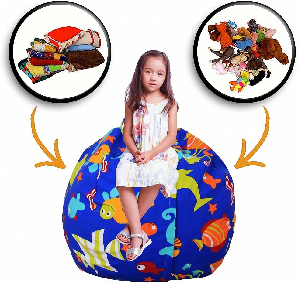 Extra-Large Stuffed Animal Storage Bean Bag Cover - Stuffed Toy Organizer & Perfect Storage Solution. Stuff, Zip, Sit - That's It! (A6, 26")
