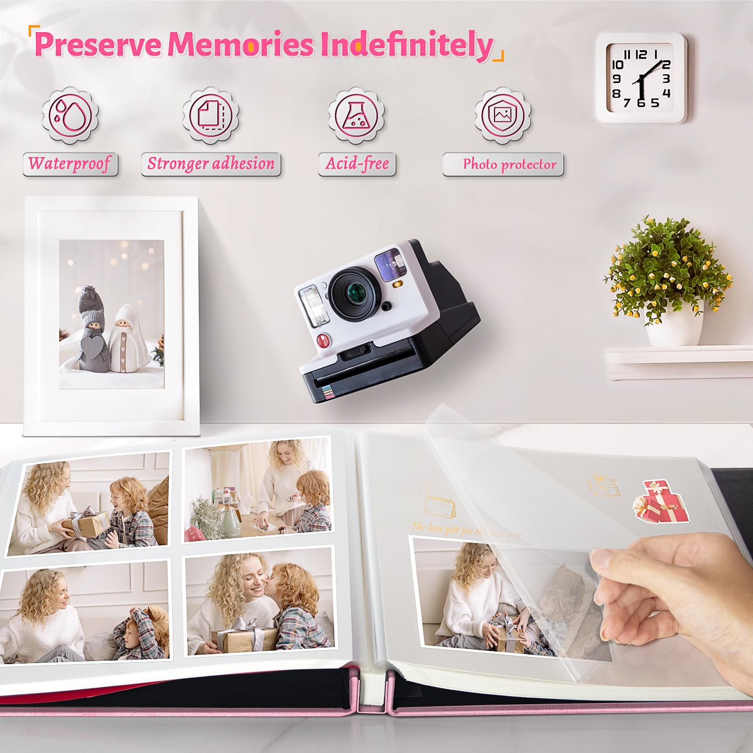 Artfeel Álbum de fotos autoadhesivo, libro de fotos grande de 40 páginas para fotos de 4 x 6, 5 x 7, 8 x 10, álbum de bricolaje para bebé, boda, familia, viajes, regalos de cumpleaños, con bolígrafo