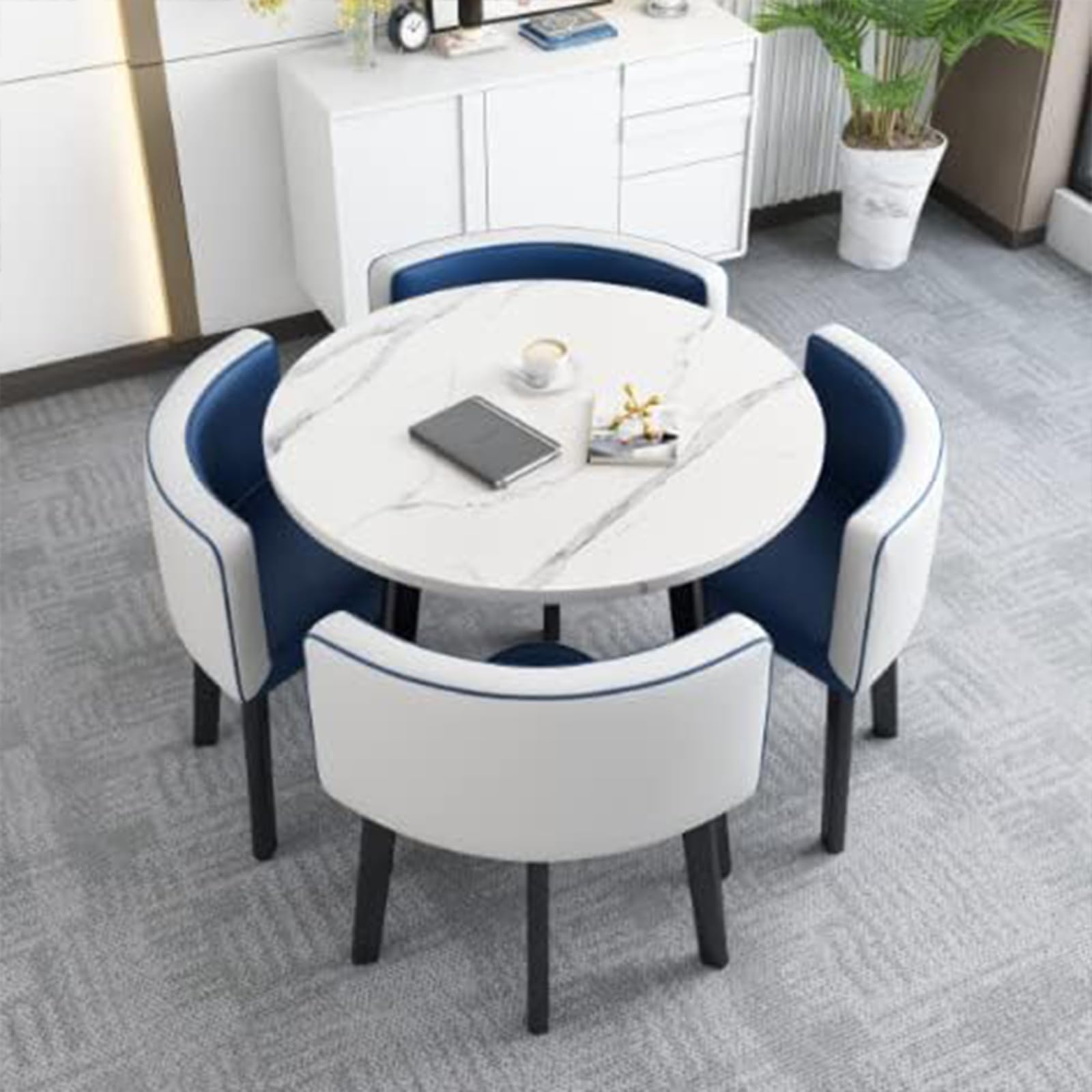 ASerZenith Modern Round Dining Table Set With Chairs Space Saving Design Ideal For Dining Room Living Room Reception Room Conference Table Lounge Stylish And Functional Furniture For Any Space,89