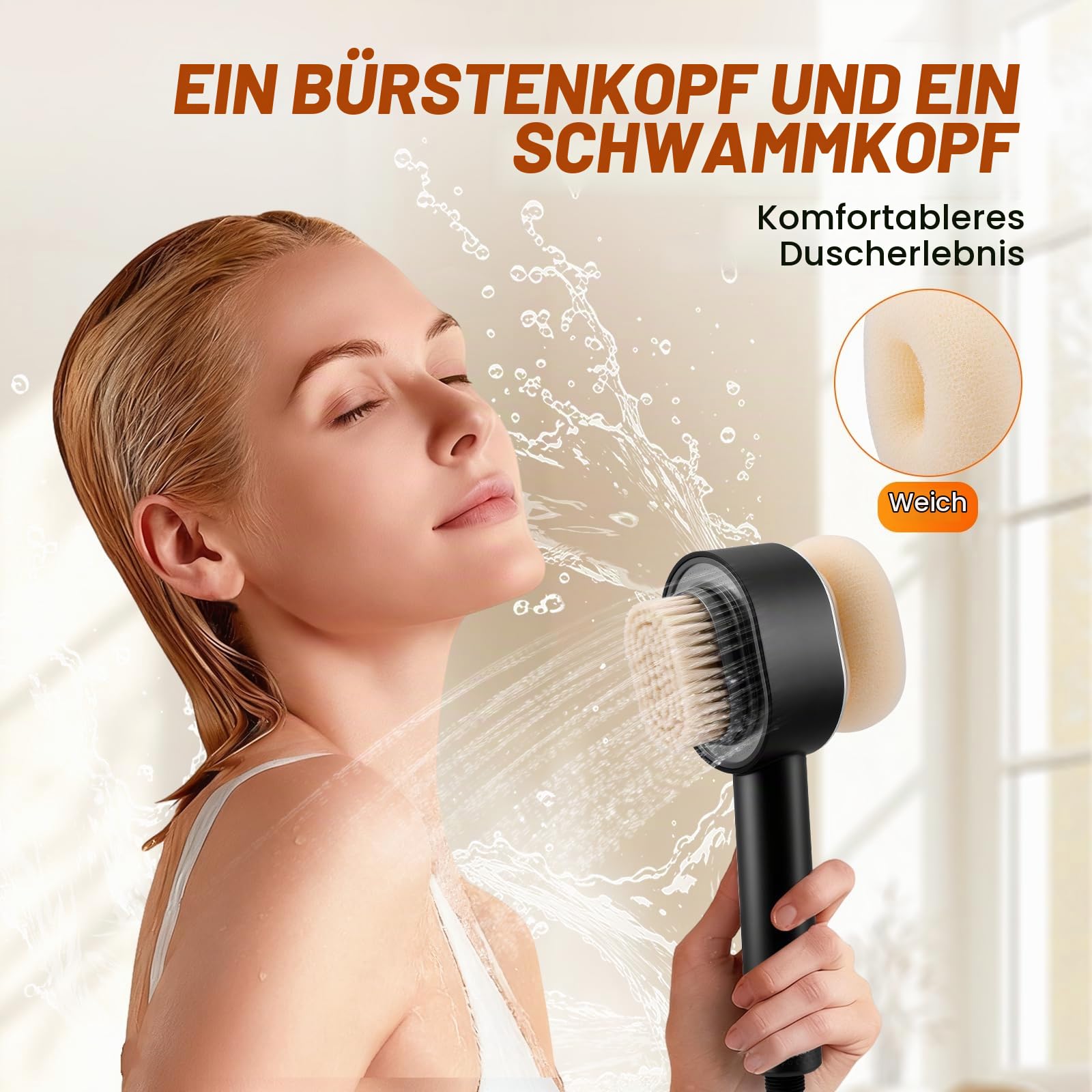 Filtersonic 3-in-1 Shower Head Doodle,Hochdruck Massage Duschkopf Gegen Kalk, Entfernt Harten Wasser Rest-Chlor & Schwermetall + Zubehör(Black)