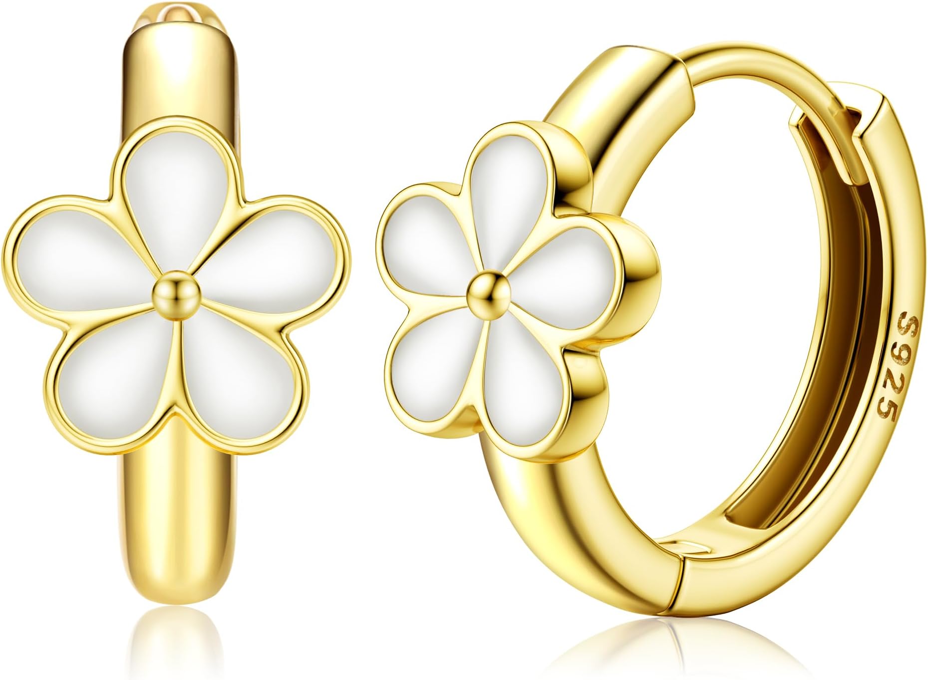 Solid 925 Sterling Silver Flower Hoop Earrings Toddler 18K Gold Plated Small Huggie Hoop Earrings Hypoallergenic Daisy Hoop Earring for Women Valentines Mother's Day Birthday Jewelry Gifts