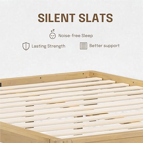 Miniatura 5 de NTC Sapa - Marco de cama con plataforma de madera maciza, minimalista, carpintería japonesa, no necesita somier, listones silenciosos, fácil