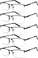 KONHAGO Blue Light Blocking Reading Glasses for Men - Half Rim Metal Frame, Spring Hinge, Anti-Eyestrain UV Protection, 5 Pack