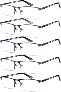 KONHAGO Blue Light Blocking Reading Glasses for Men - Half Frame Metal Readers, Spring Hinge, Anti-Eyestrain Glare UV Protection