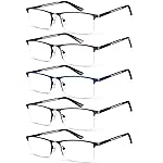 KONHAGO Blue Light Blocking Reading Glasses for Men, Half Frame Metal Readers Spring Hinge Eyeglasses Anti Eyestrain/Glare/UV