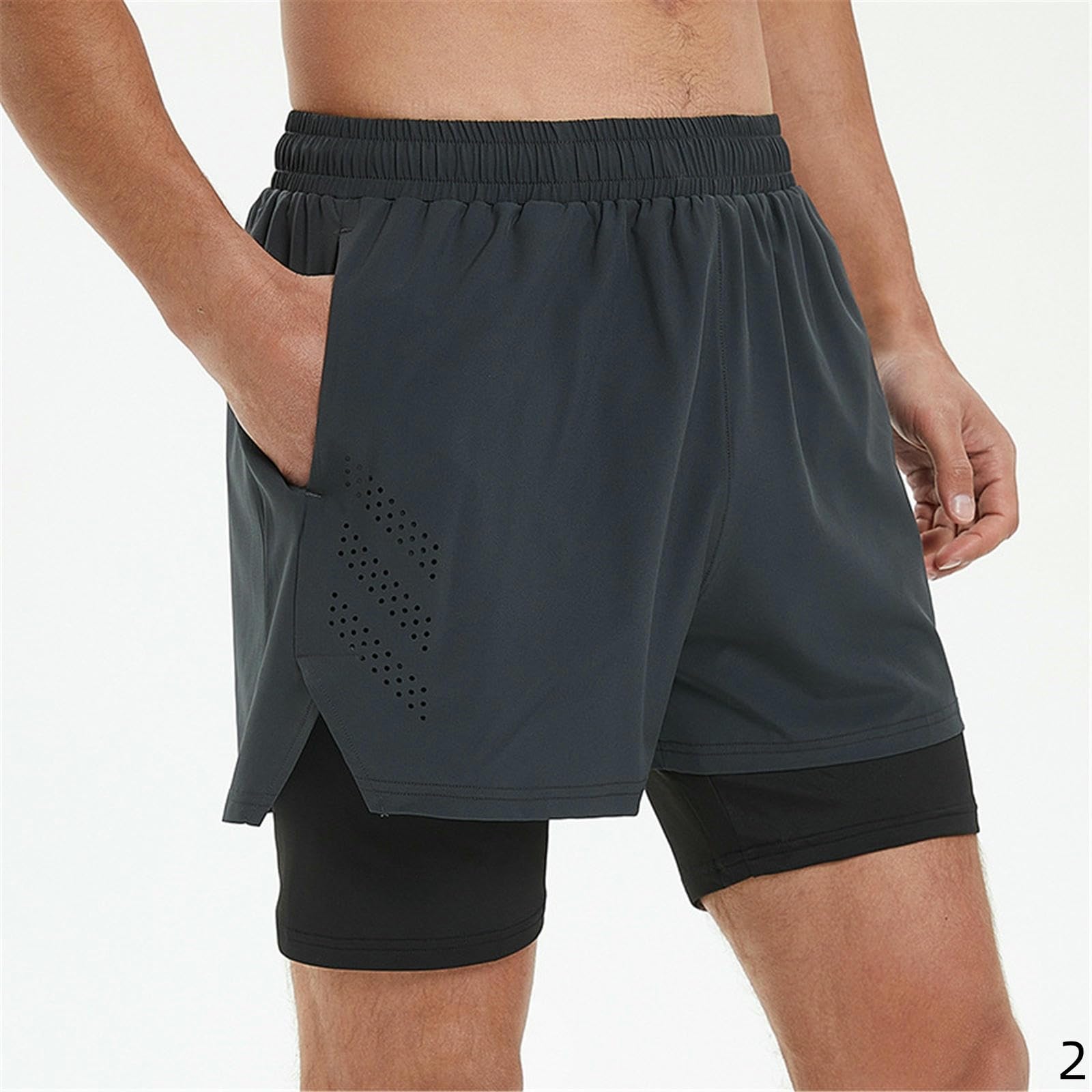 Pantaloncini Uomo Pantaloni Sportivi Maschili Finti A Due Pezzi Secco Rapido Antidosceudo Che Corre Fitness Tre Quarti-Nero-m