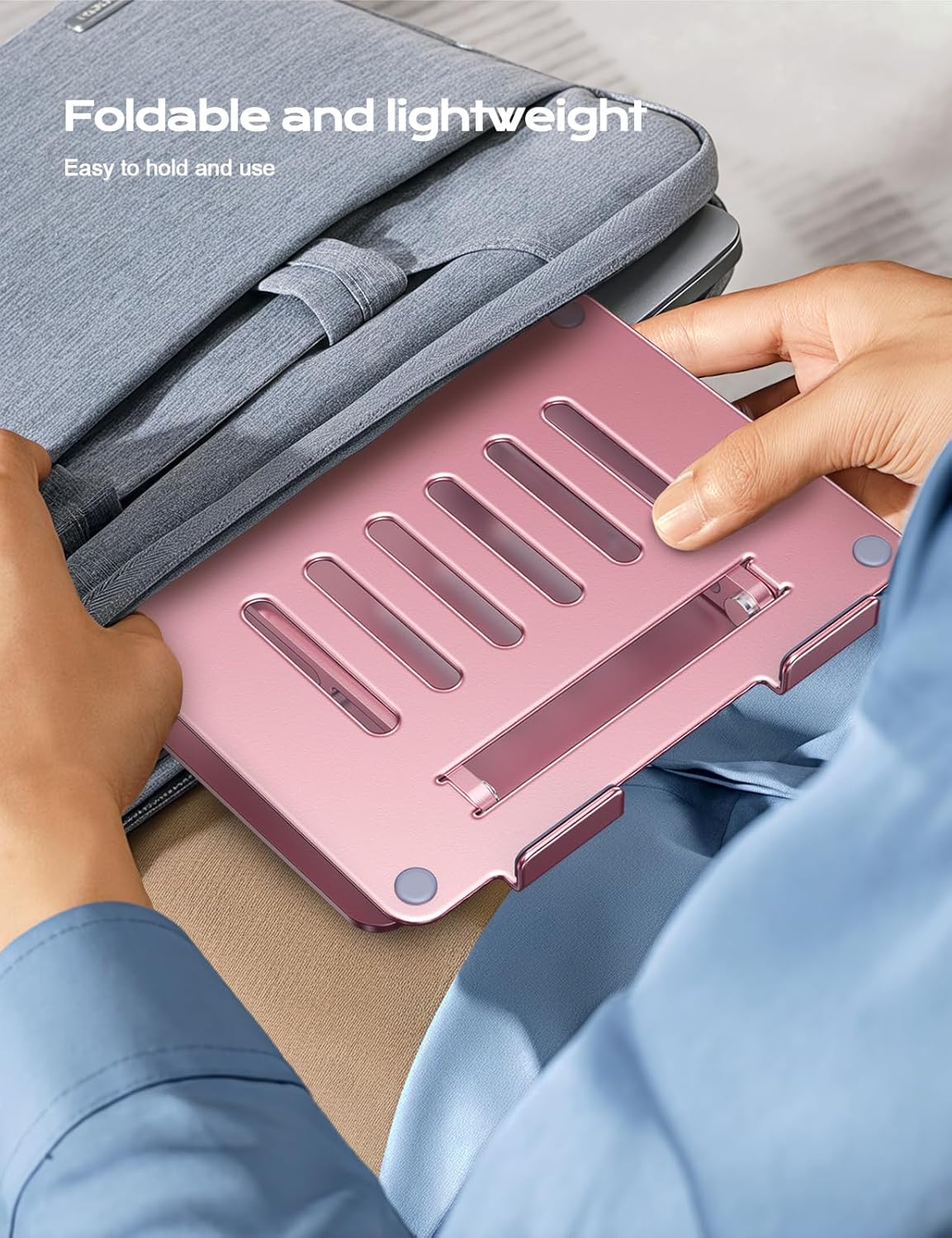 LOXP Adjustable Laptop Stand, Portable Laptop Riser, Aluminum Laptop Stand for Desk Foldable, Ergonomic Computer Notebook Holder for Desk, Office Desk Accessories (10-15.6'')- Pink