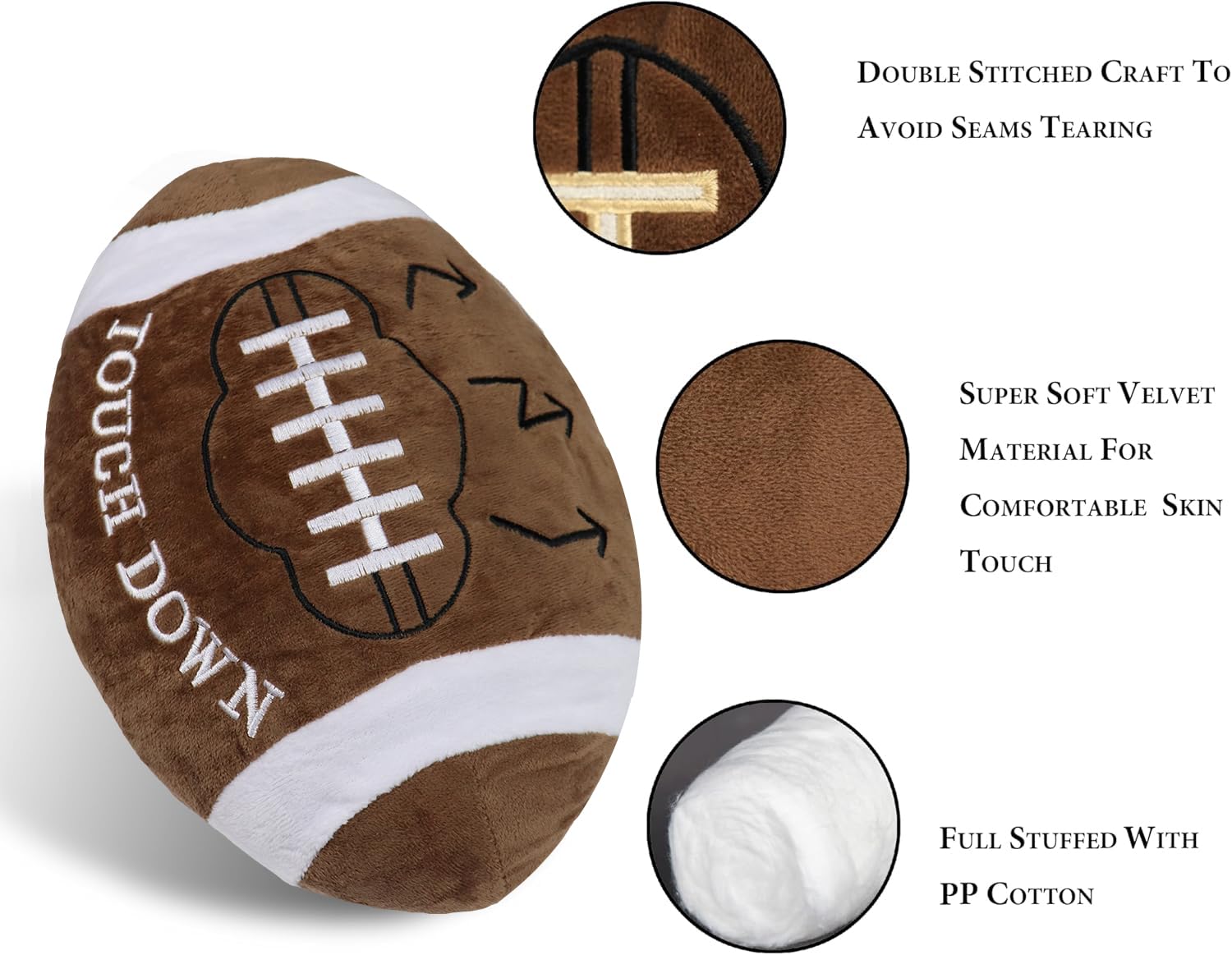 Coussin Football Américain 40YARDS - 28x17x17cm, Peluche Douce | Décoration Ou Cadeau Fan