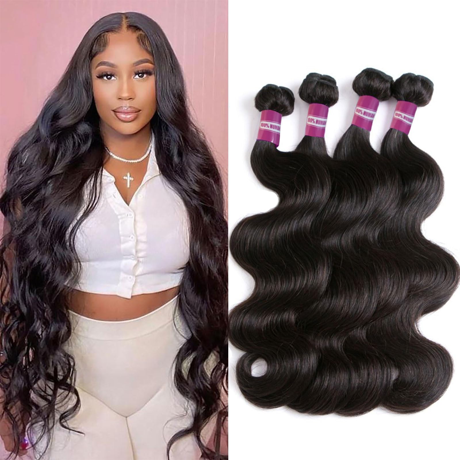 4 Bundle Brazilian Human Hair Weave Extensions 20-26 Inches Body Wave Amazon.com : Lemeiily 12A Human Hair Bundles Body Wave 4  main image 3