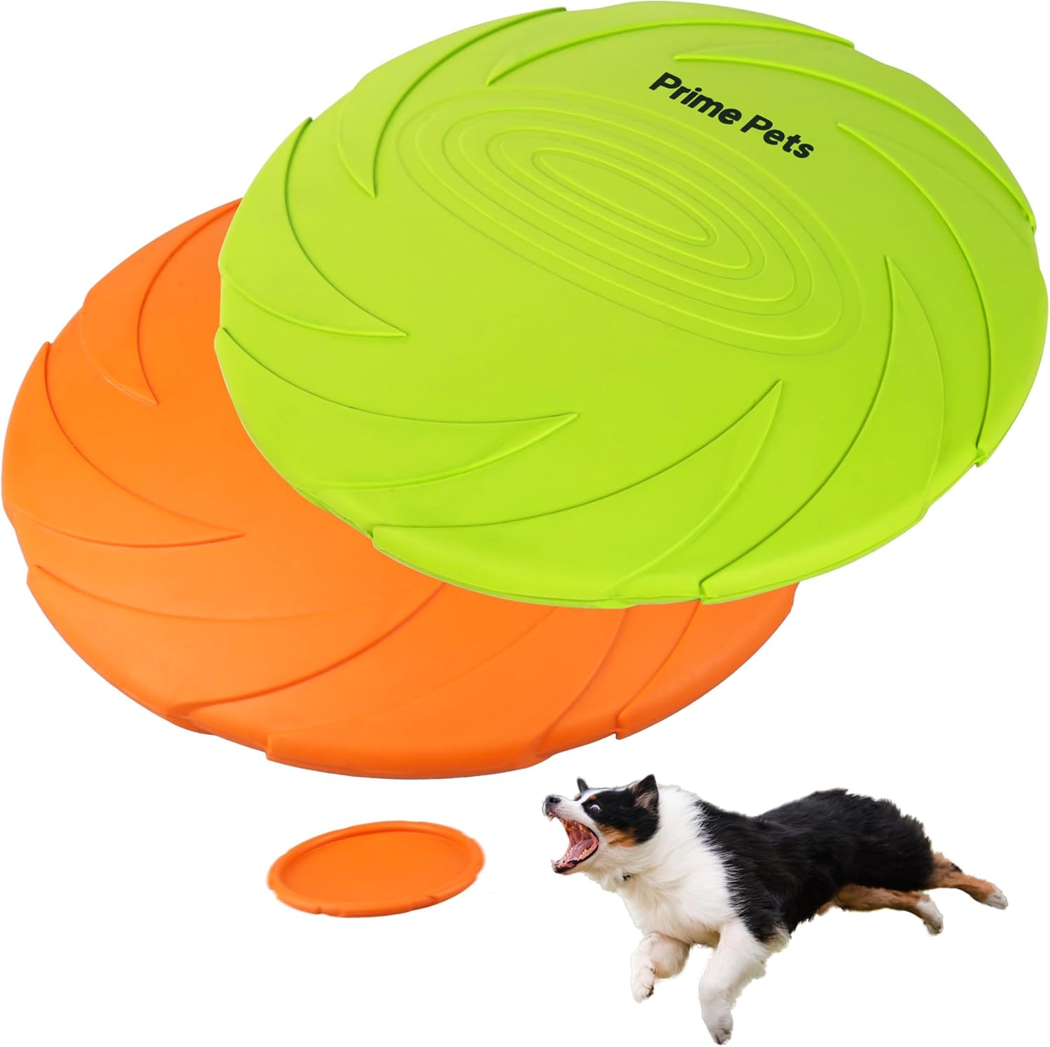 PrimePets Durable Natural Rubber Dog Flying Discs, 2 Pack 7 Inch - Floating Fetch Toy for Pool Beach Water Play, Orange Green