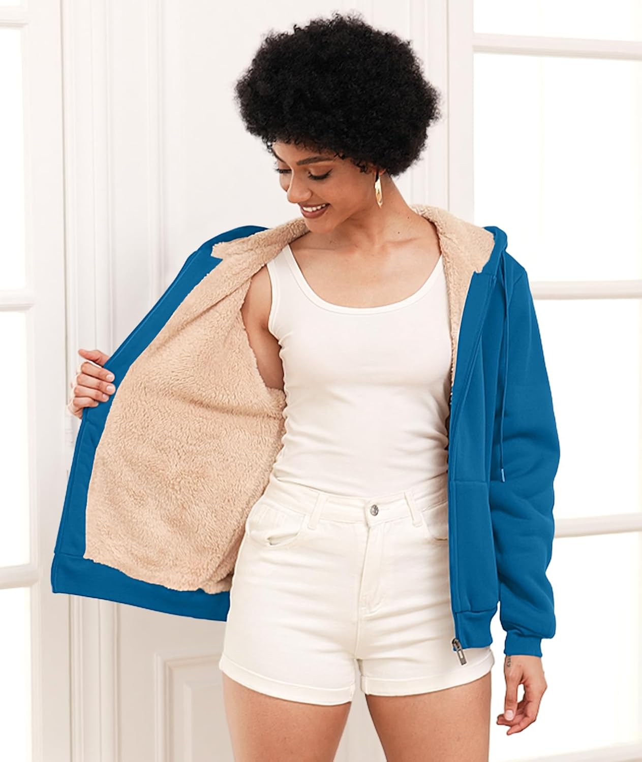 SWISSWELL Hoodies for Women Winter Fleece Sweatshirt - Full Zip Up Thick Sherpa Lined Hooded Jacket