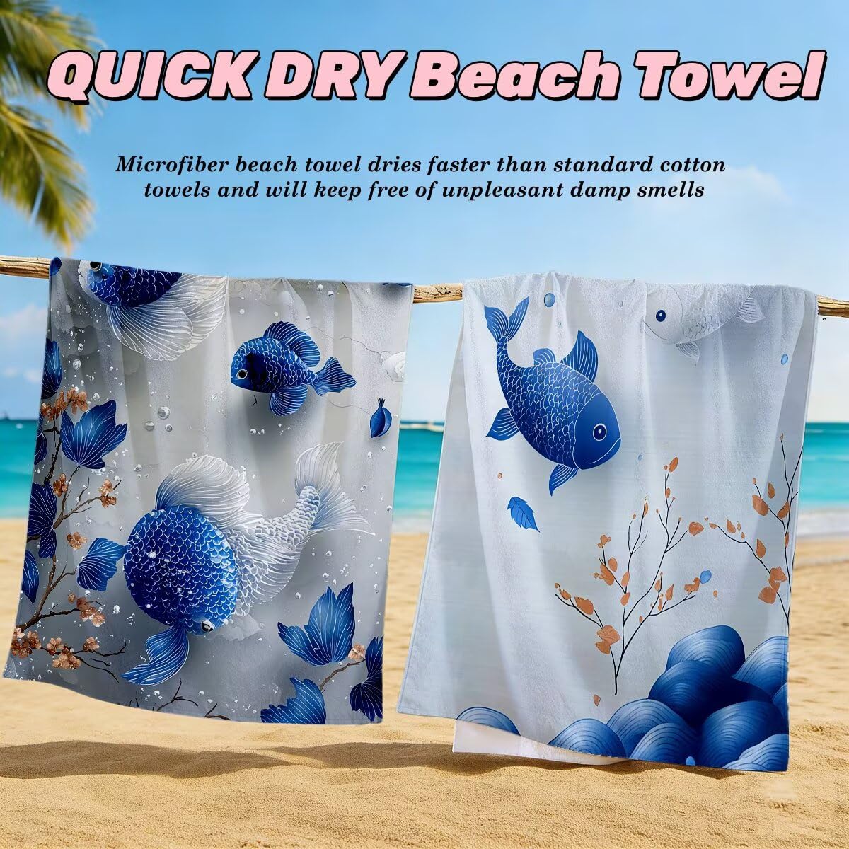 Ręcznik plażowy XXL, 100 x 220 cm, zestaw 2 szt., z mikrofibry, ręcznik plażowy w kształcie ryby, szybkoschnący, do sauny, fitness, bez piasku, ręcznik plażowy, do sauny, duży ręcznik kąpielowy