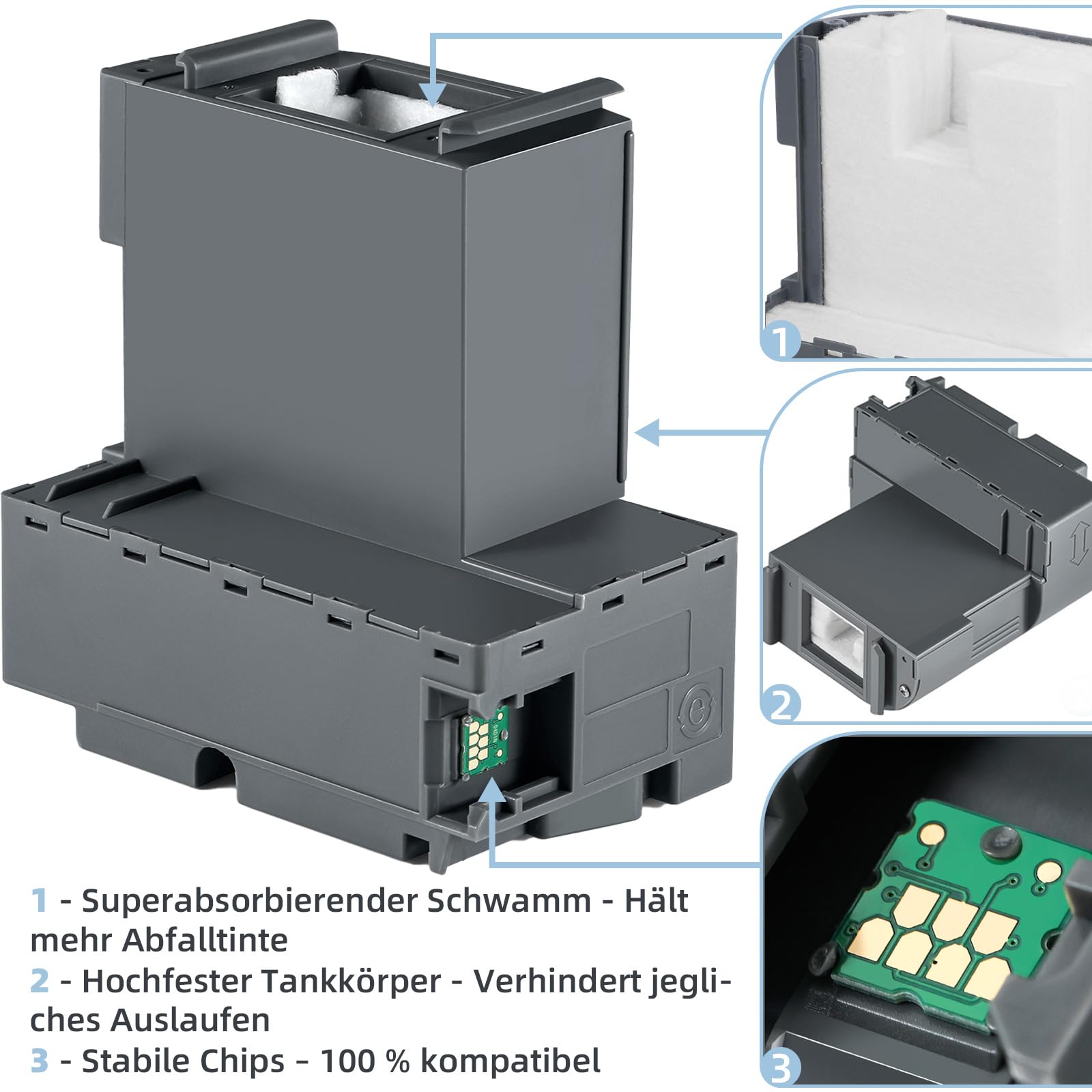 T04D1/T04D100 Wartungsbox Kompatibel für Epson ET-4750 ET-4850 ET-3750 ET-15000 ET-3700 ET-4856 ET-5150 ET-5170 Drucker, Wartungskasten T04D1/T04D100 C13T04D100 Resttintenbehälter, 2 st