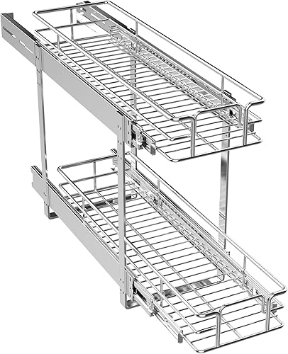 ROOMTEC Organizador de armario extraíble (4.5 pulgadas de ancho x 21.5 pulgadas de profundidad), 2 niveles de almacenamiento extraíble, estantes