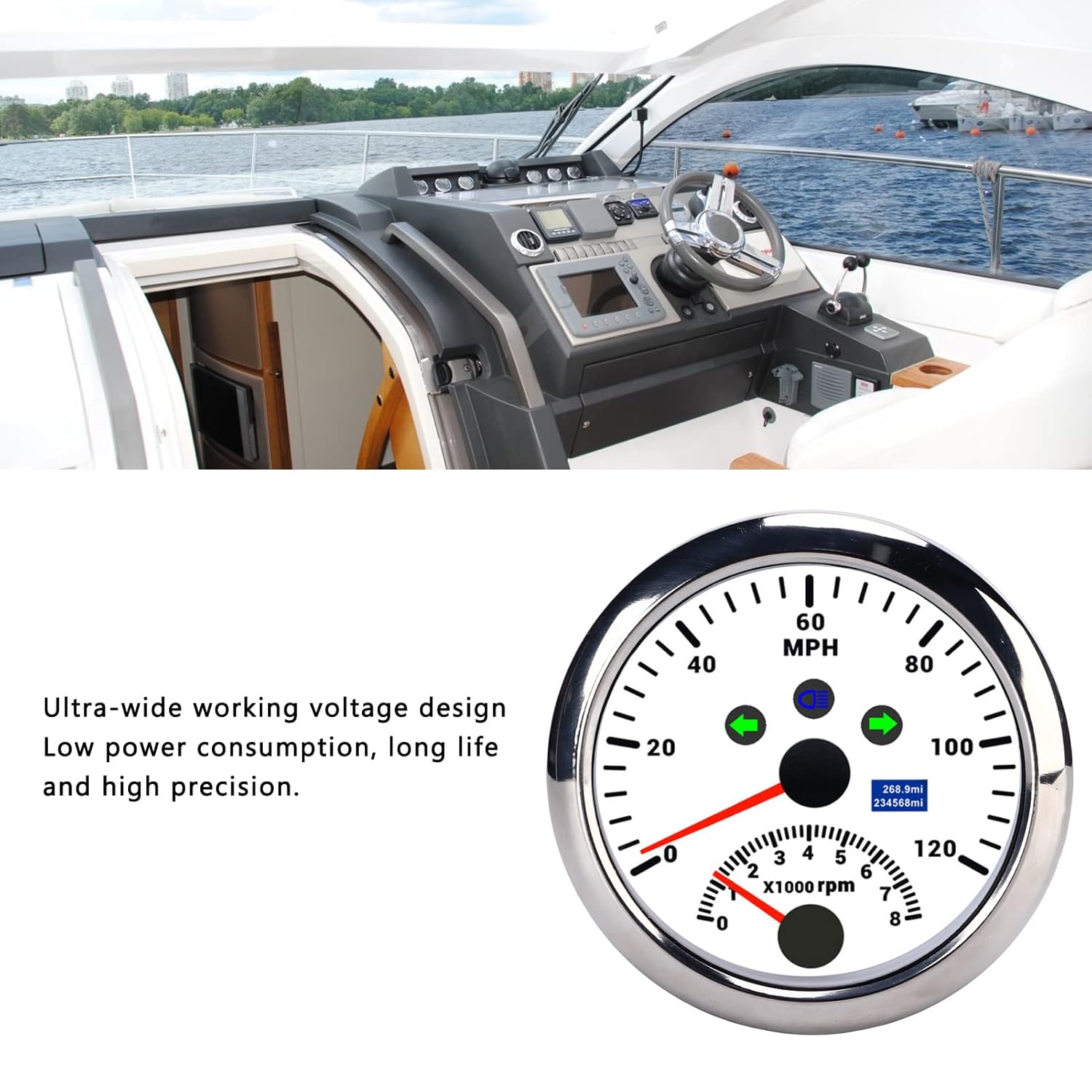 Speedometer Plastic Stainless Steel 85mm 0?120MPH Speedometer Gauge with Tachometer 8000 RPM Overspeed Alarm LCD Red Backlight for 12V/24V Car Boat ATV((White CX8192))