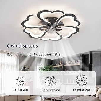 LED Ceiling Fans with Lights and Remote Floral Mute DC Fan Light Ceiling 6-Speed Dimmable Timer Memory Function Light Bulb Fan 6800 Lumens 68cm Bedroom Lounge