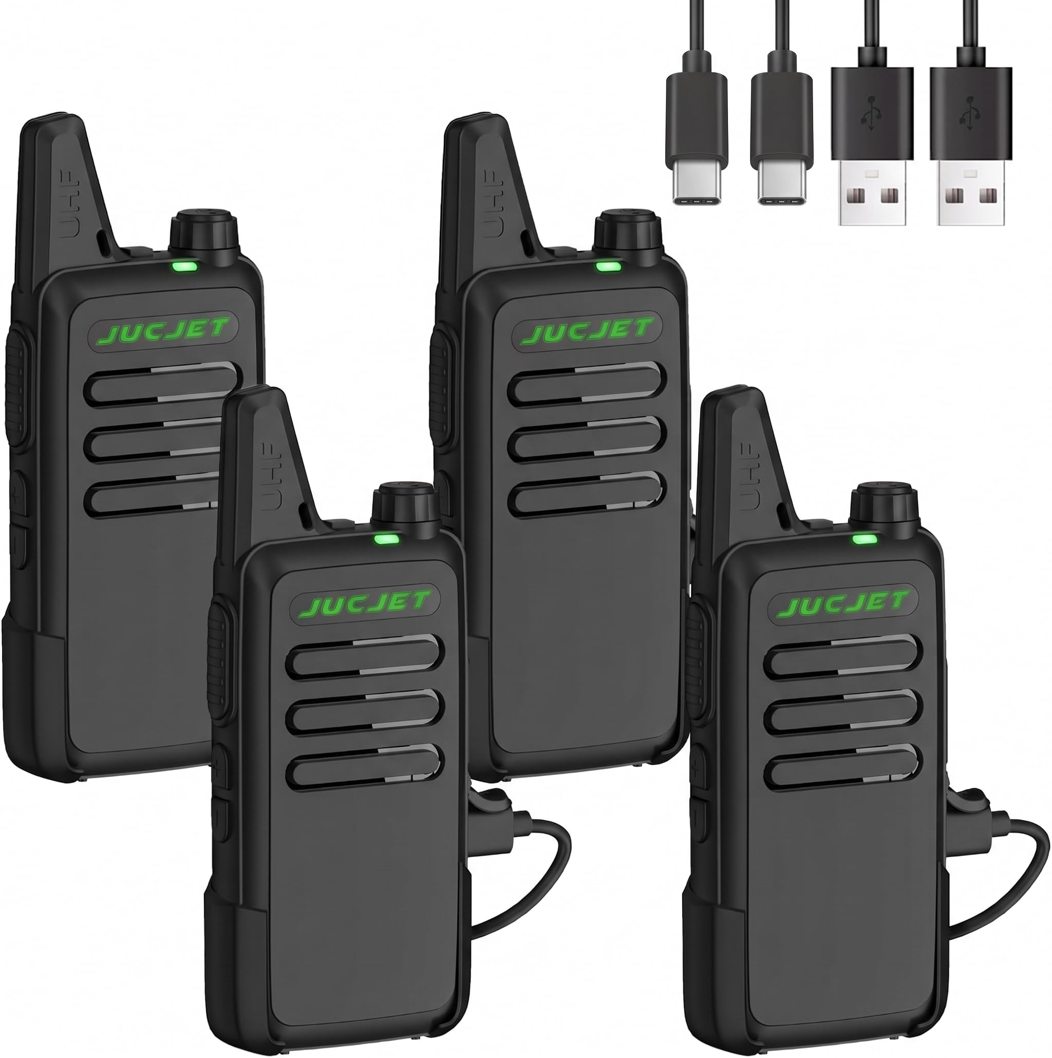 T20 Walkie Talkie PMR446 Ricaricabili con VOX, 4 Pezzi | 16 canali, uso senza licenza, ricaricabili, VOX vivavoce, clip da cintura, hotel, ristoranti, gruppi, piccoli team