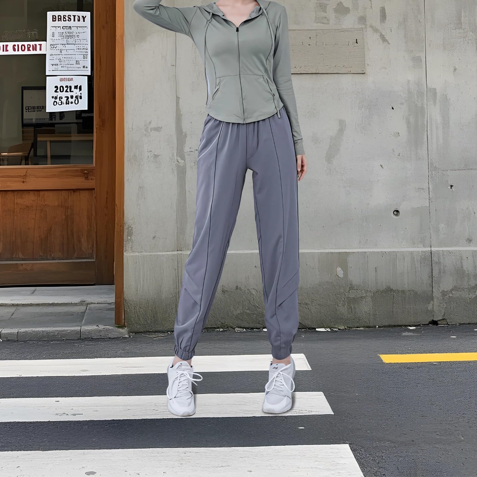 Damski 3-częściowy strój treningowy, kurtka z kapturem, top z krótkim rękawem, spodnie z elastyczną talią, gładki nylon-spandex, XL, pasuje do wzrostu 150-70 cm, waga 80-135 kg, Szary, XXL
