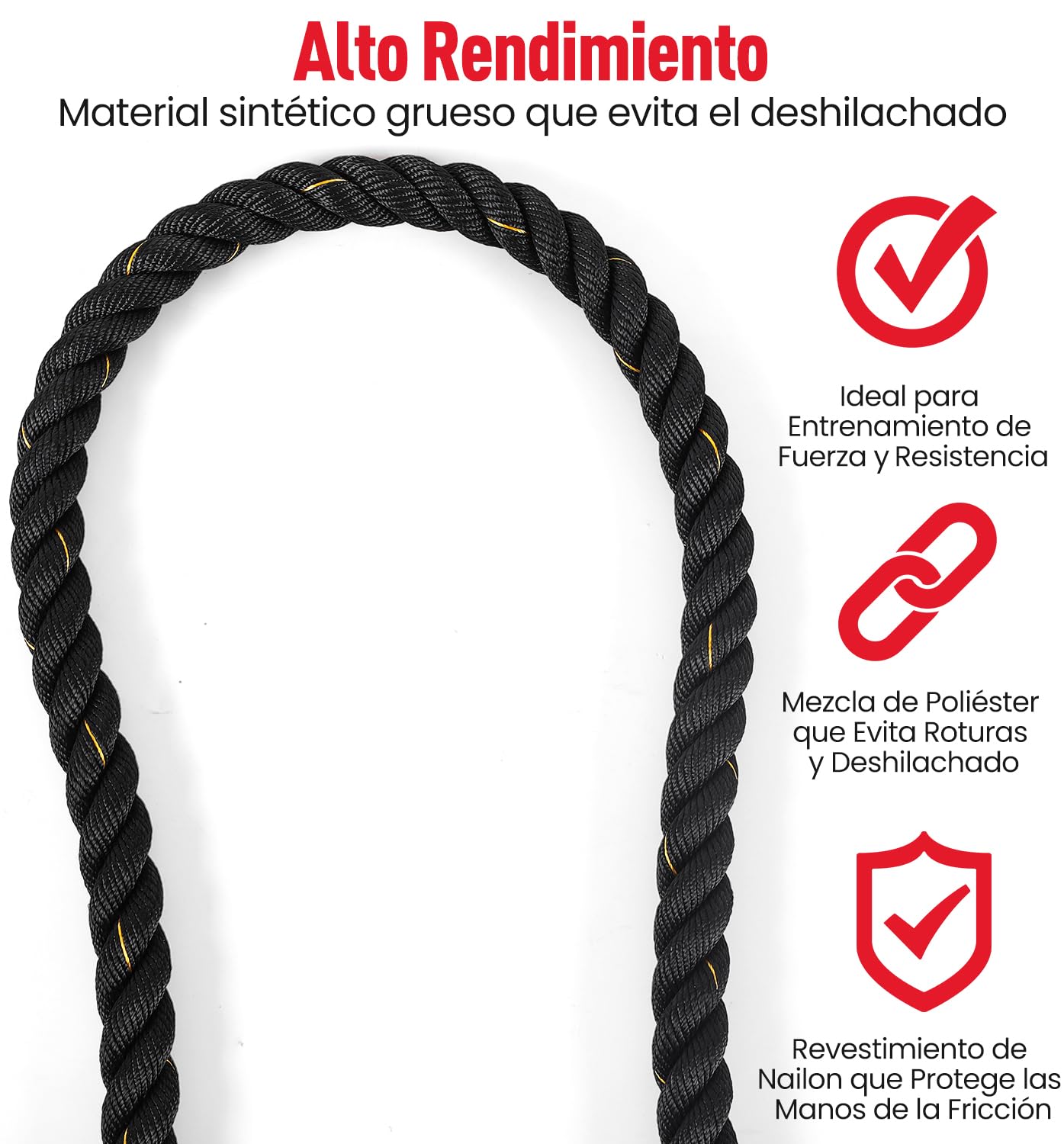 Ultrasport Battle Rope, cuerda diámetro 3,8 cm, cuerda de entrenamiento para resistencia de fuerza y desarrollo muscular, cuerda de ejercicio para un entrenamiento corporal completo