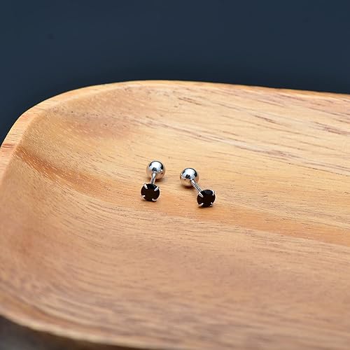 Miniatura 2 de Aretes de plata de ley con circonita cúbica de 0.118 in para hombre, color negro obsidiana