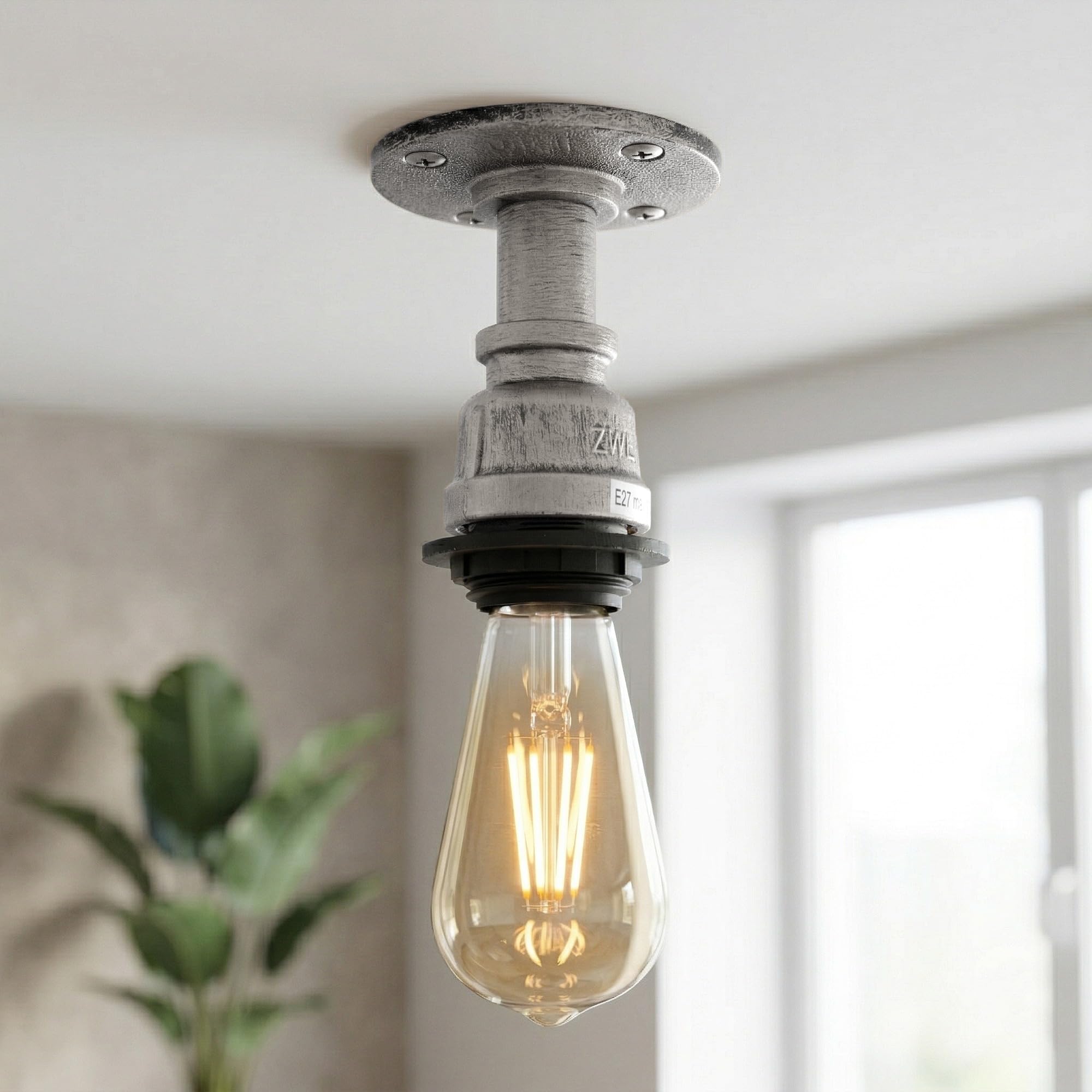 LEDSone Industrial Metal Semi Flush Mount Ceiling Light Retro Loft Pipe Style Lamp E27 Vintage Ceiling Lighting Fixture for Kitchen Bar Café Restaurant Hallway Loft Industrial Decor