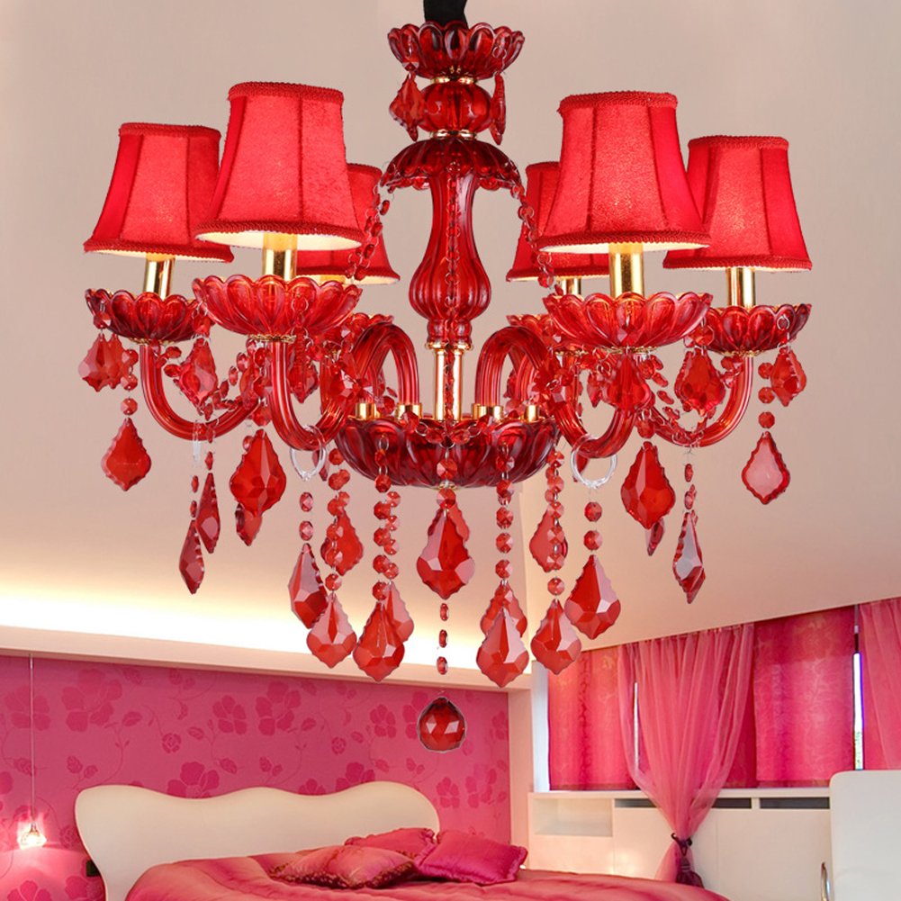 Aiwen Nozze Festa Lampada da Soffitto Lampadario a Candela Di Cristallo Rosso Vetro Plafoniera Camera da Letto Luce Pendente Soggiorno Lampada 6 Luci