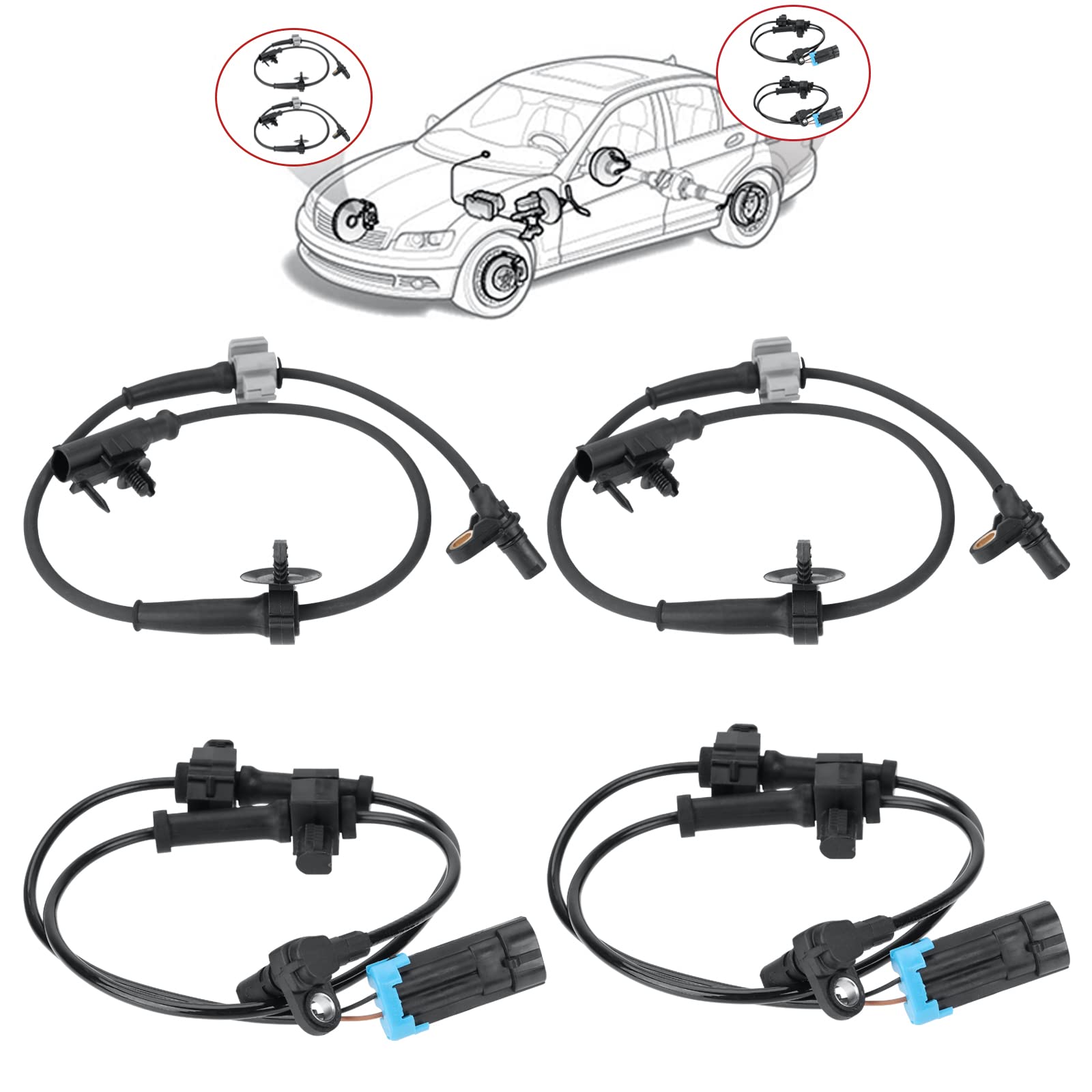 2 Pair ABS Sensors Front Rear 20938121 15229012 Compatible with Chevrolet Silverado 1500(2007-2013),GMC Sierra 1500(2007-2013) Wheel Speed Sensor ALS1757 ALS1465