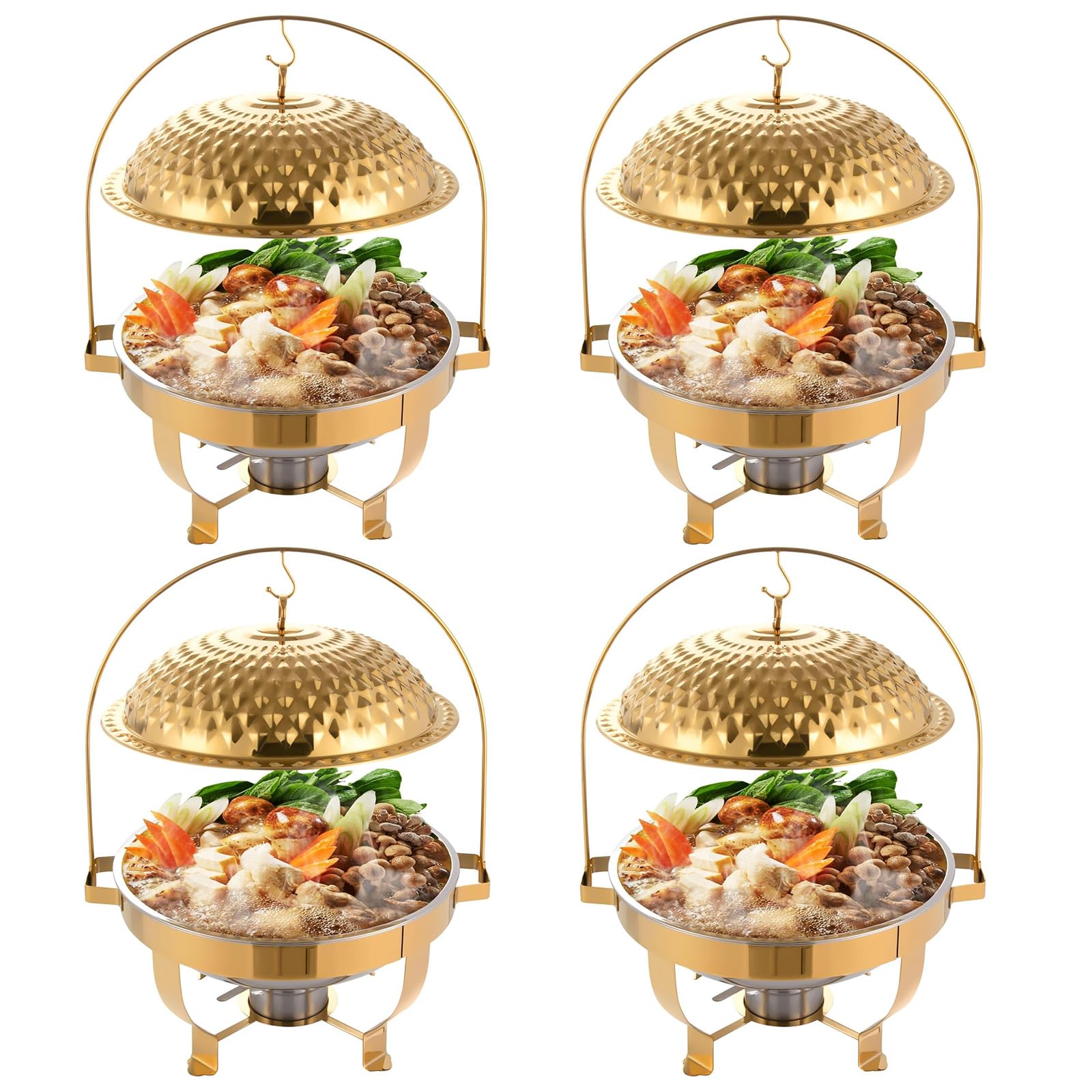Plats ronds pour buffet, serveurs de buffet en acier inoxydable avec couvercles suspendus, ensemble de chafer pour fêtes, restauration et événements