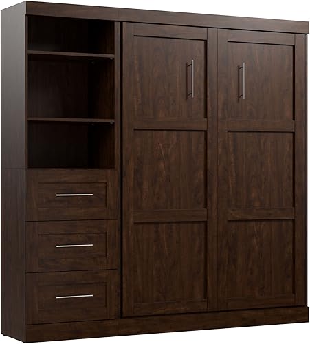 Bestar Pur - Cama Murphy Full y unidad de almacenamiento con cajones, cama de pared de 84 pulgadas que ahorra espacio con almacenamiento