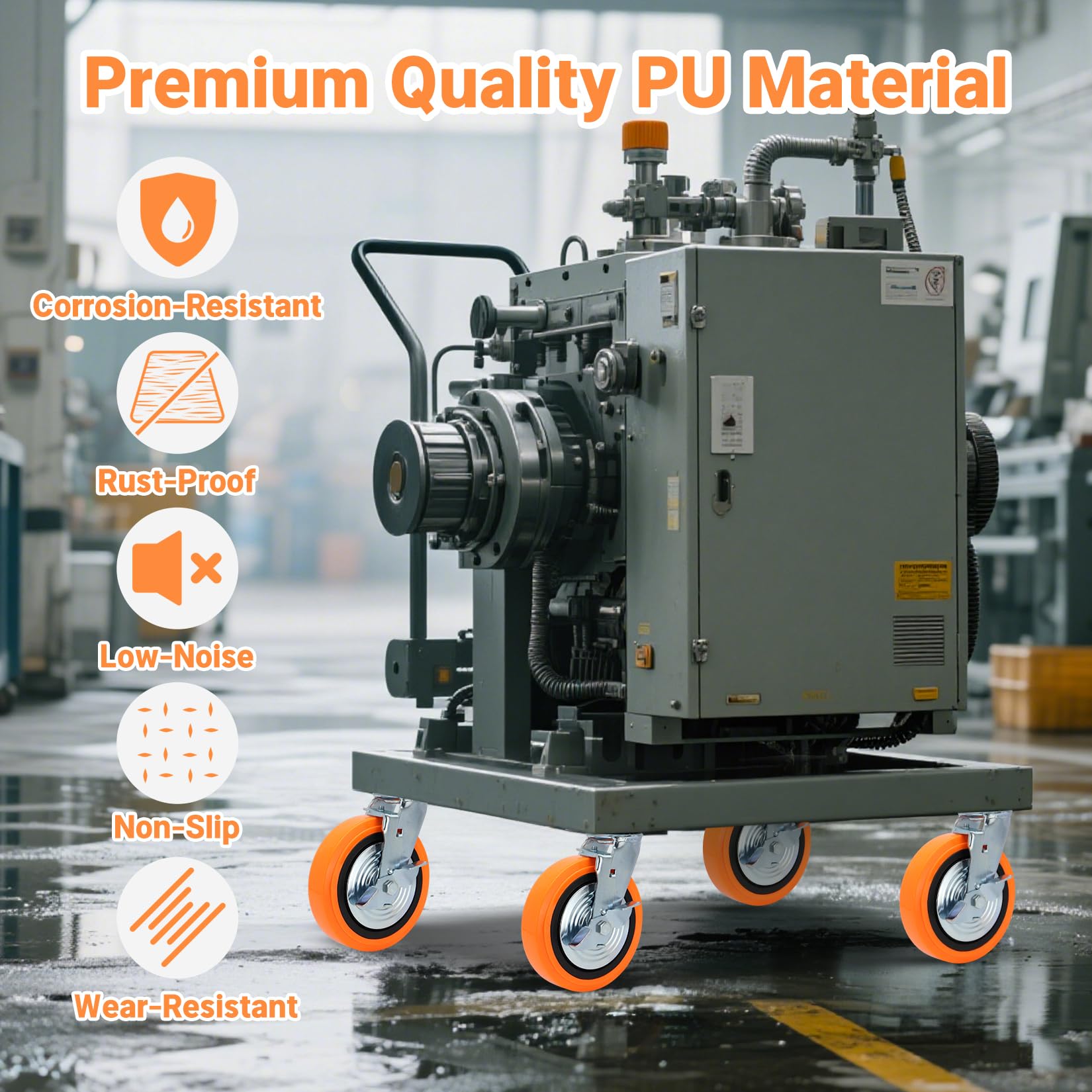 200mm Poliuretano Ruedas Para Muebles Pesados con Freno, Industriales Ruedas Giratorias Carga de 2700kg, Silencioso Y Resistente al Desgaste para equipos pesados, instrumentos grandes