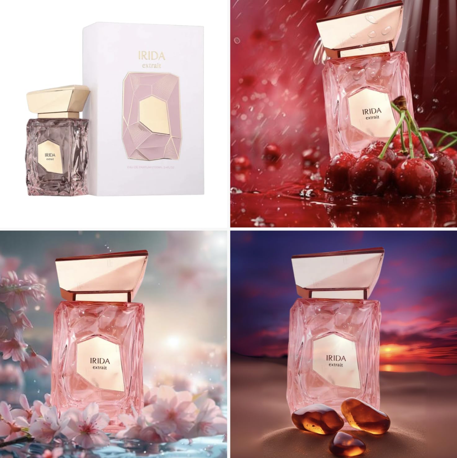 Perfumy Irida Extrait 100 ml, arabskie perfumy o długiej żywotności unisex, w tym 5 ml wielokrotnego napełniania rozpylacz, wyrafinowany zapach z nutami wiśni, jaśminu i bursztynu (Irida Extrait)