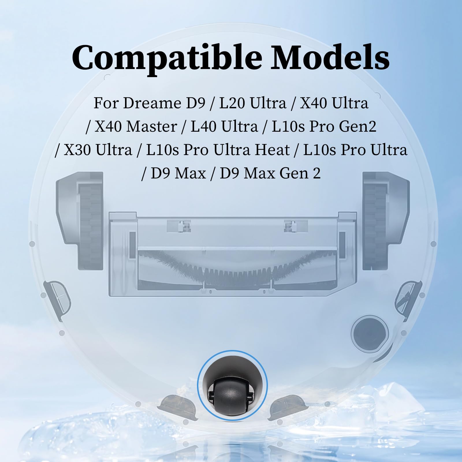 Universal Replacement Wheels For Dreame D9/X40 Ultra/X40 Master/L20 Ultra/L40 Ultra/L10s Pro Gen2/L10s Pro Ultra Heat/D9 Max/D9 Max Gen 2/L10s Plus/L10s Pro/D10s Pro/mova L300/L600