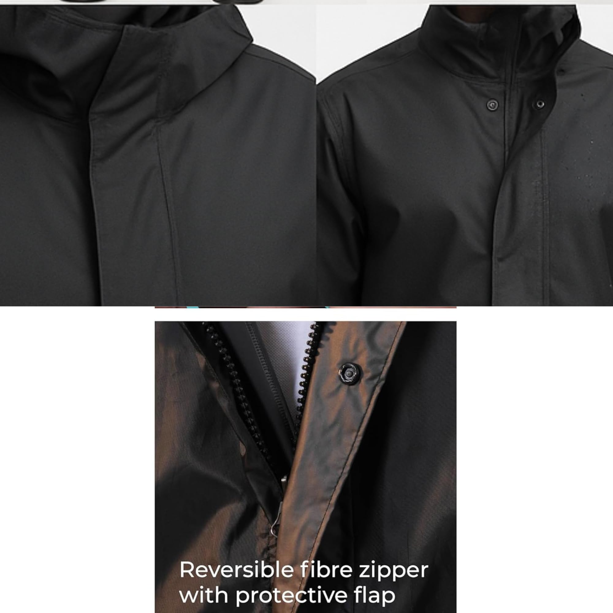 Unox Rain Coat for Men waterproof- Black XL Size Waterproof Raincoat Black with Pant Set suitable for Men, Women, Boys & Girls Adjustable Top and Bottom Rain Coat - Image 4 thumbnail