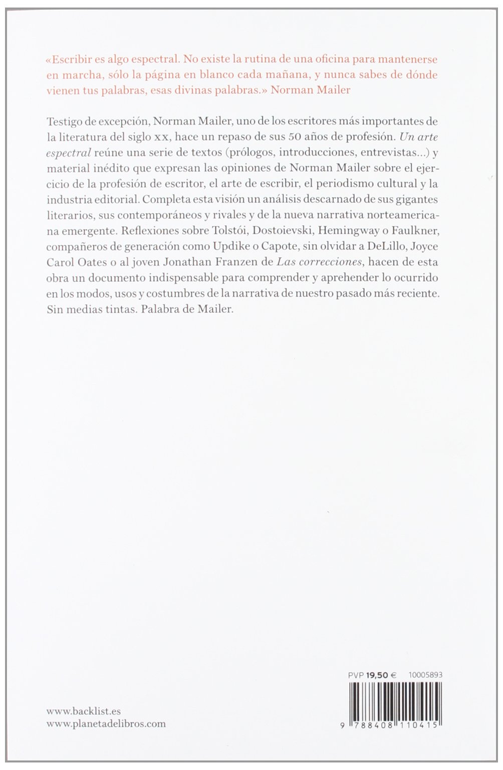 Un arte espectral: Reflexiones sobre la escritura: 1 (BackList Contemporáneos No Ficción)