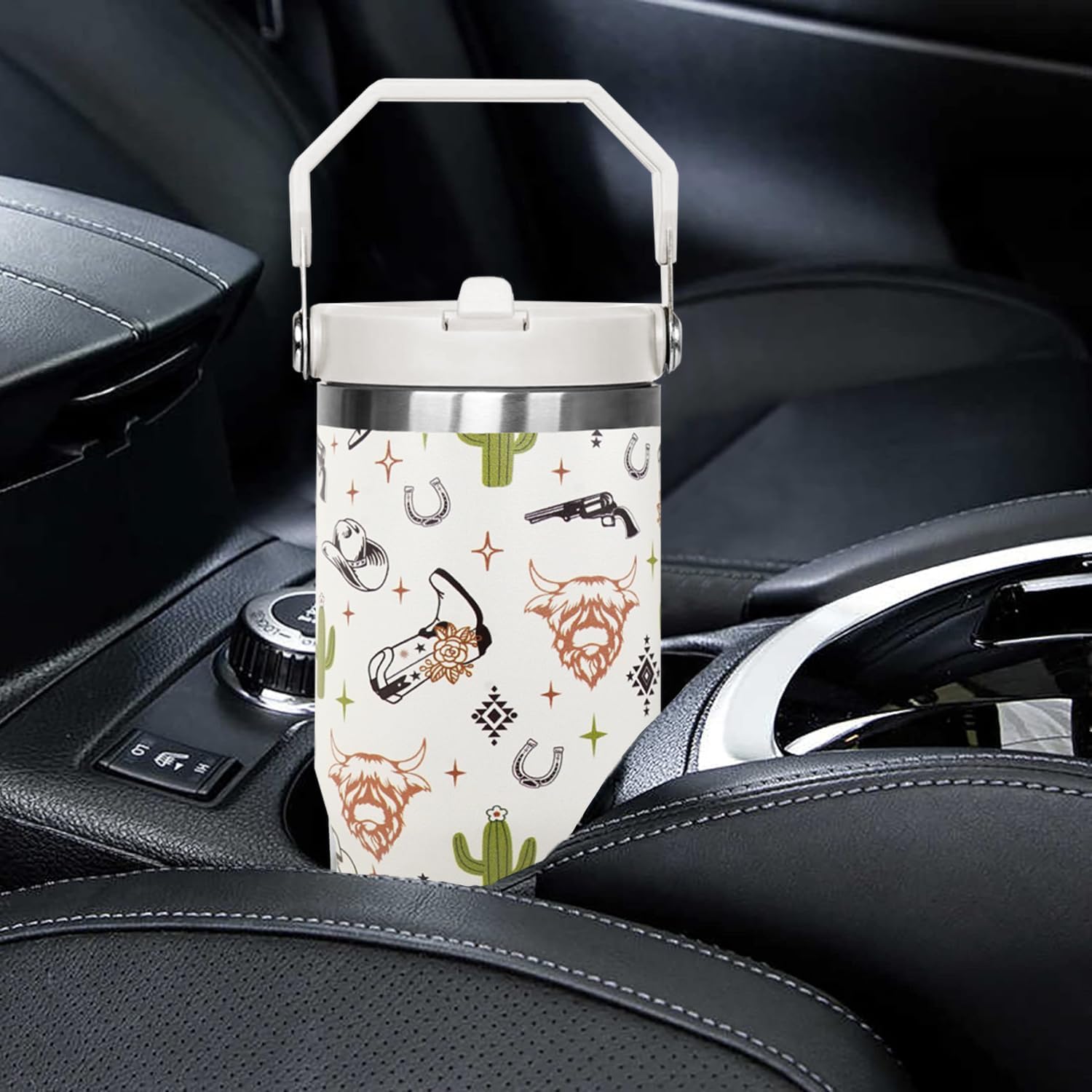 30oz Western Flip Tumbler with Handle lid and Straw,Cow Skull CoffeeTravel Mug Cup Water Botter,Western Stuff Decor Accessories - Image 5