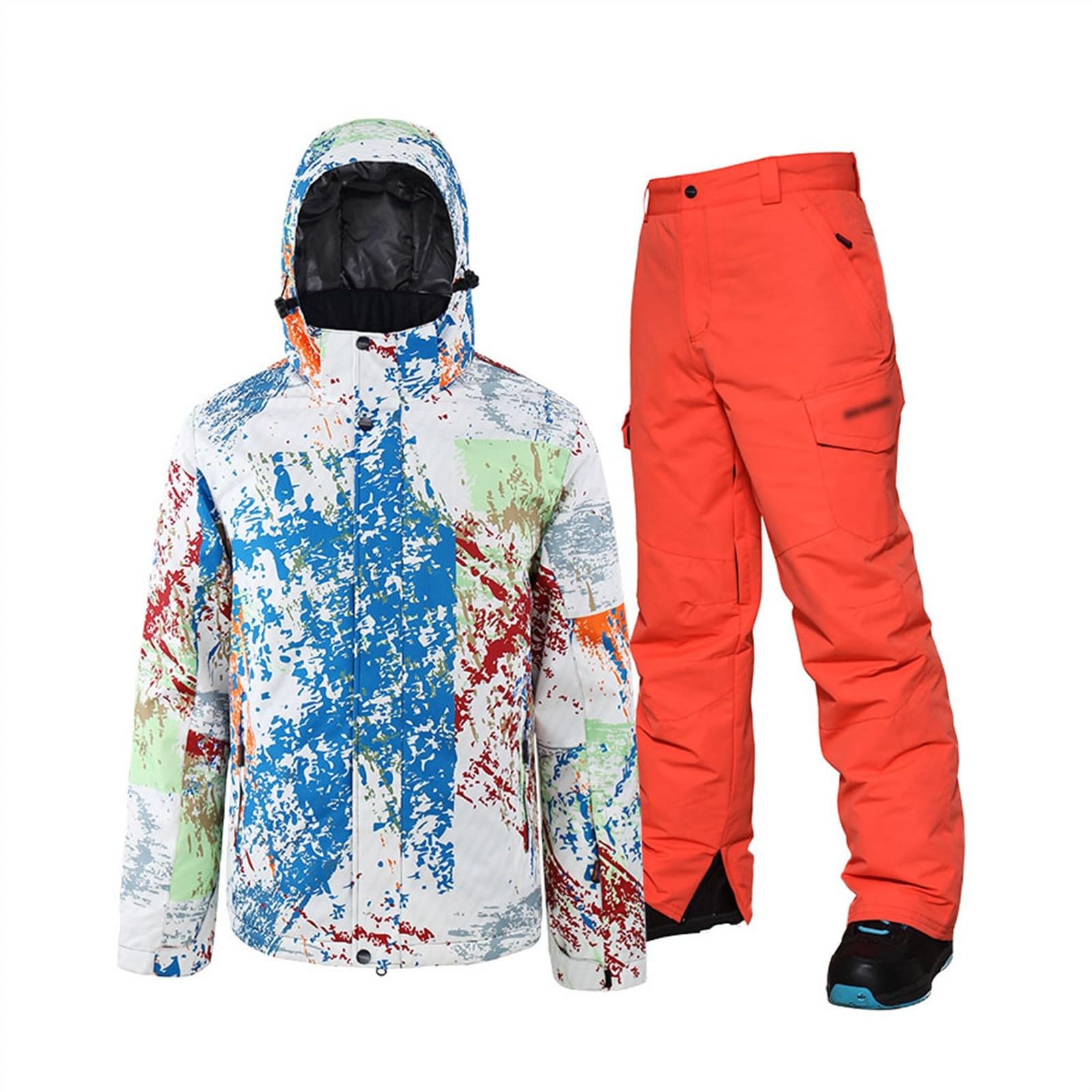 Completo Da Sci Da Uomo In Due Pezzi, Set Di Abbigliamento Da Alpinismo Impermeabile Sciolto E Isolato Alla Moda Da Uomo, Set Da 2 Pezzi Di Tuta Da Sci Con Cappuccio Calda Antivento
