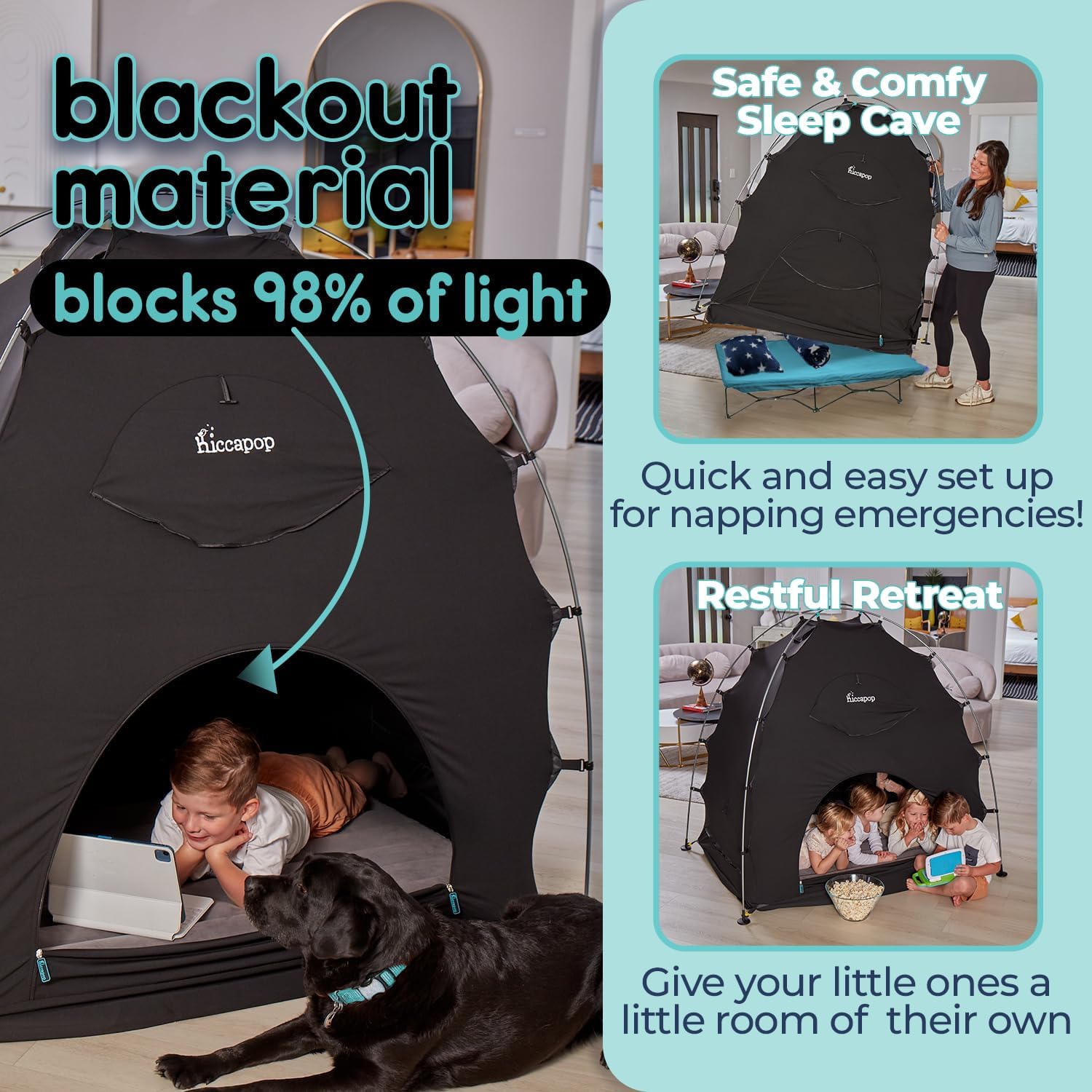 Hiccapop Daydreamer Blackout Tent for Pack and Play, Patented Portable Crib Tent, Blackout Canopy Crib Cover, Sleep Pod for Kids - Image 3