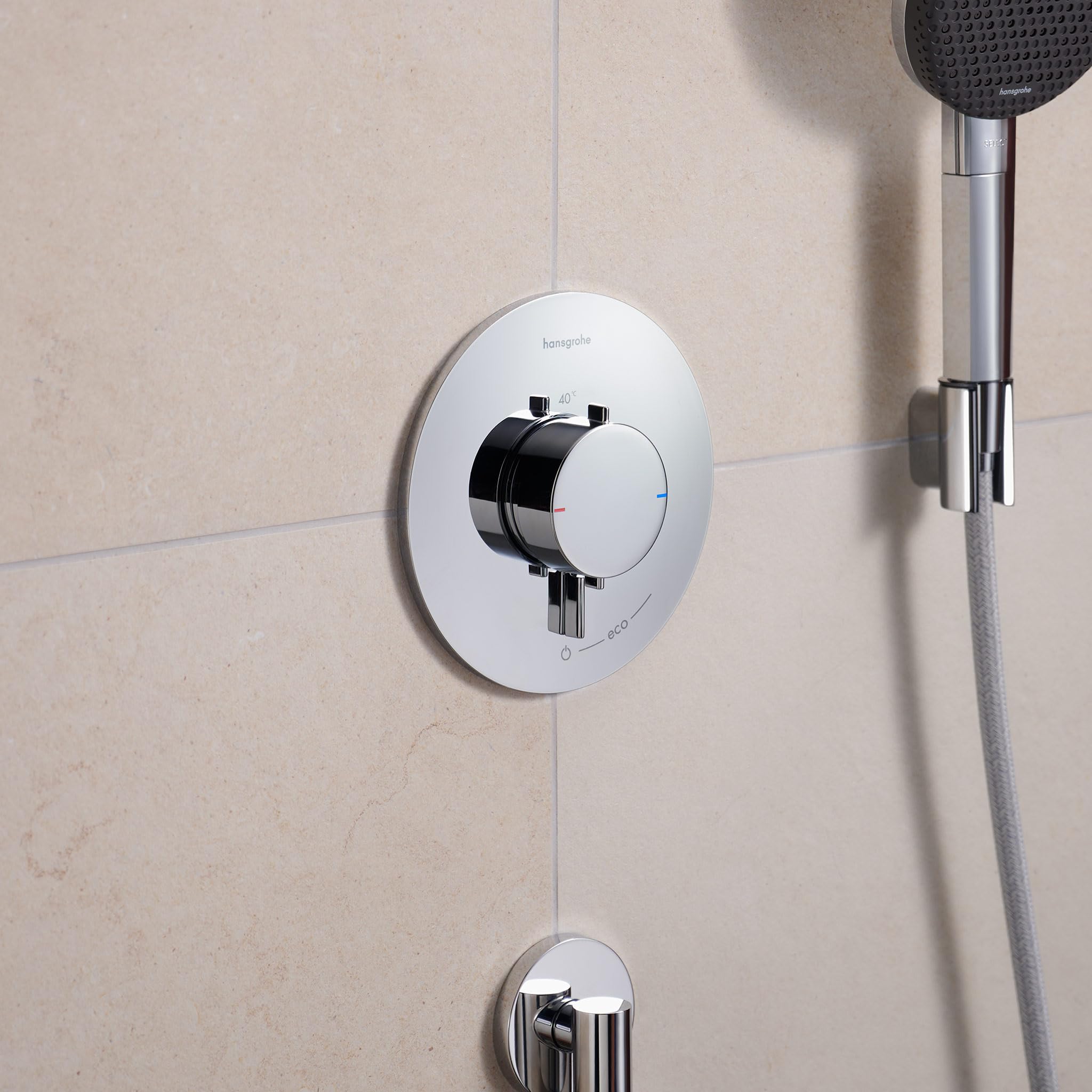 hansgrohe Ecostat Comfort S - bateria termostatyczna podtynkowa, armatura łazienkowa z zabezpieczeniem przy 40 °C, termostat okrągły, kran do 1 odbiornika, chrom, 33714000