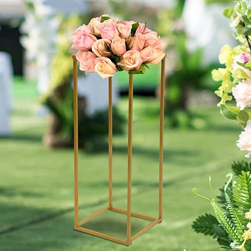 Gdrasuya10 Florero de metal dorado para boda, soporte de flores de columna, arreglos florales artificiales para aniversario, ceremonia, cumpleaños,