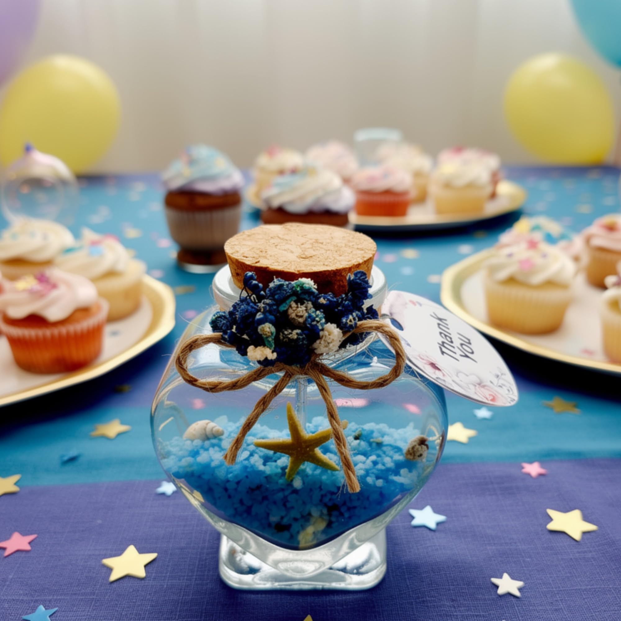 Detalle de Boda para Invitados Juego a Granel de Velas de Cristal con Forma de Corazón (Gel Azul Arena Blanca, Juego de 20)