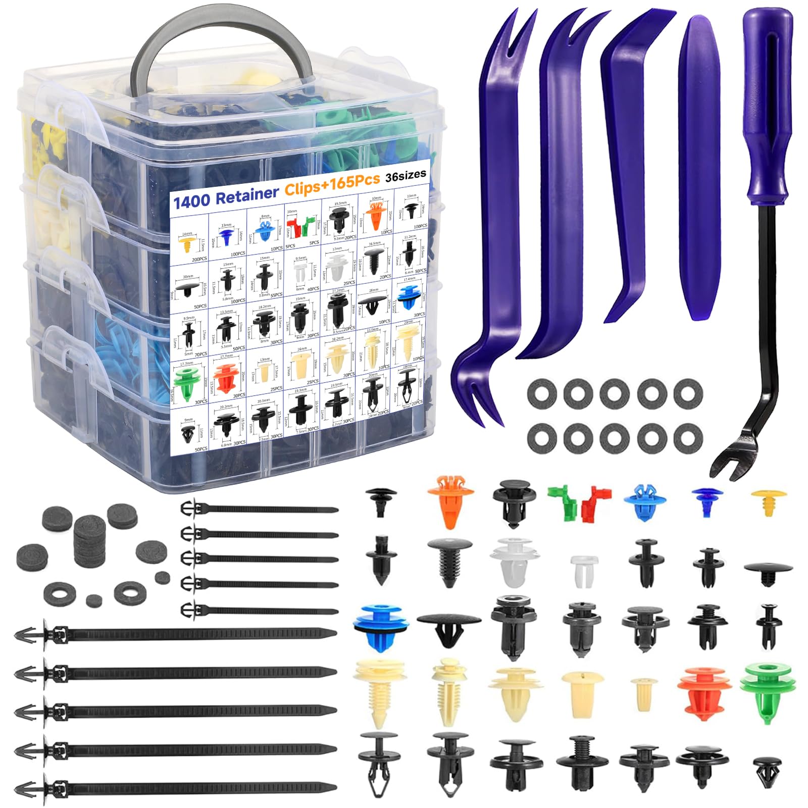 1565 Stücke Auto Befestigung Clips, 36 Arten Universal Türverkleidung Clips, Klammern Stoßstangen Zierleisten Befestigungclips, Plastikklips Satz mit Demontage Werkzeuge für Stoßstange, Tür, Kotflügel