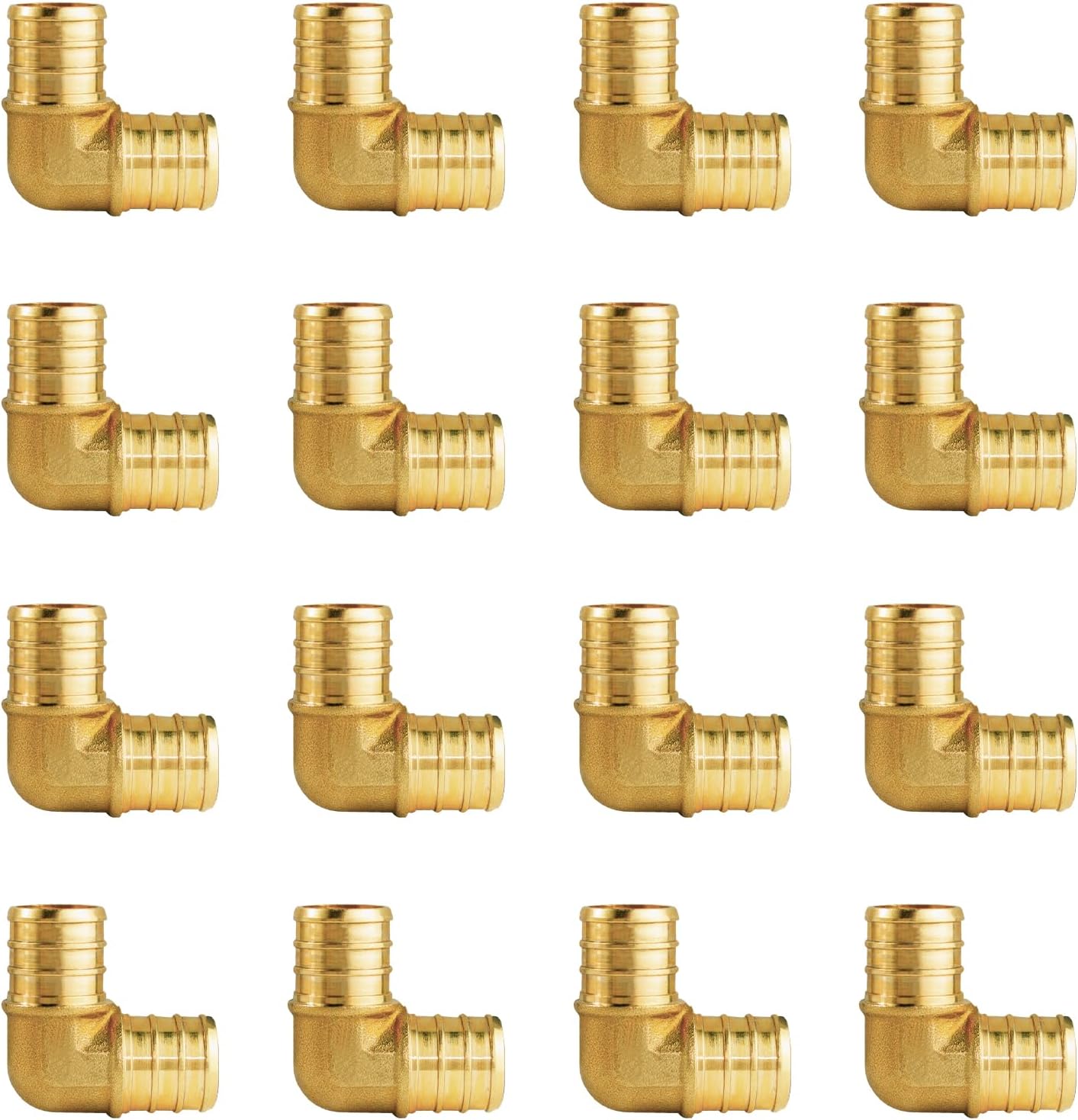 WiseWater 16 Pcs PEX Fittings 1/2 Inch, 1/2 inch 90 Degree Elbow PEX Fittings, Brass Barb Crimp PEX Pipe Fitting for PEX Pipe Plumbing Projects (Pack of 16)