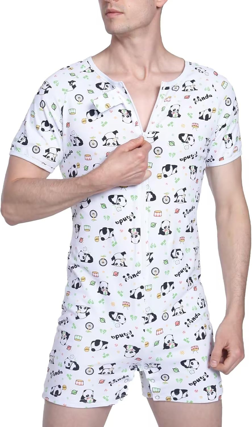 Landofgenie Men's Short Sleeve Romper Crotch Shirt Bodysuit One Piece Pajamas - Image 4