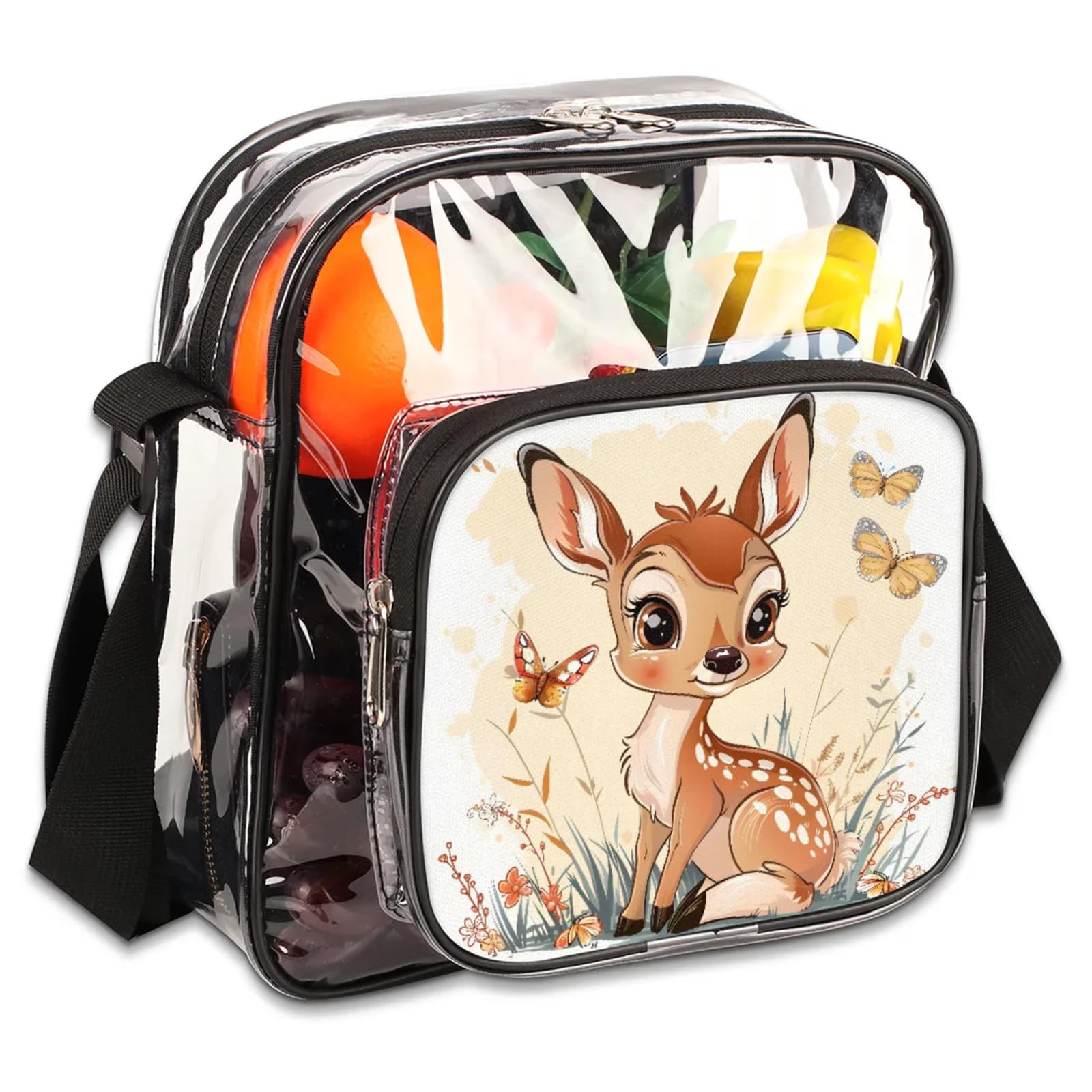 GzLeyigou Clear Crossbody Bag Stadium Approved Deer Transparent Bag for Festivals, Sports Events, Concerts,Beach Bag for Women Men Clear Purse with Front Pocket Messenger Bag with Adjustable Strap